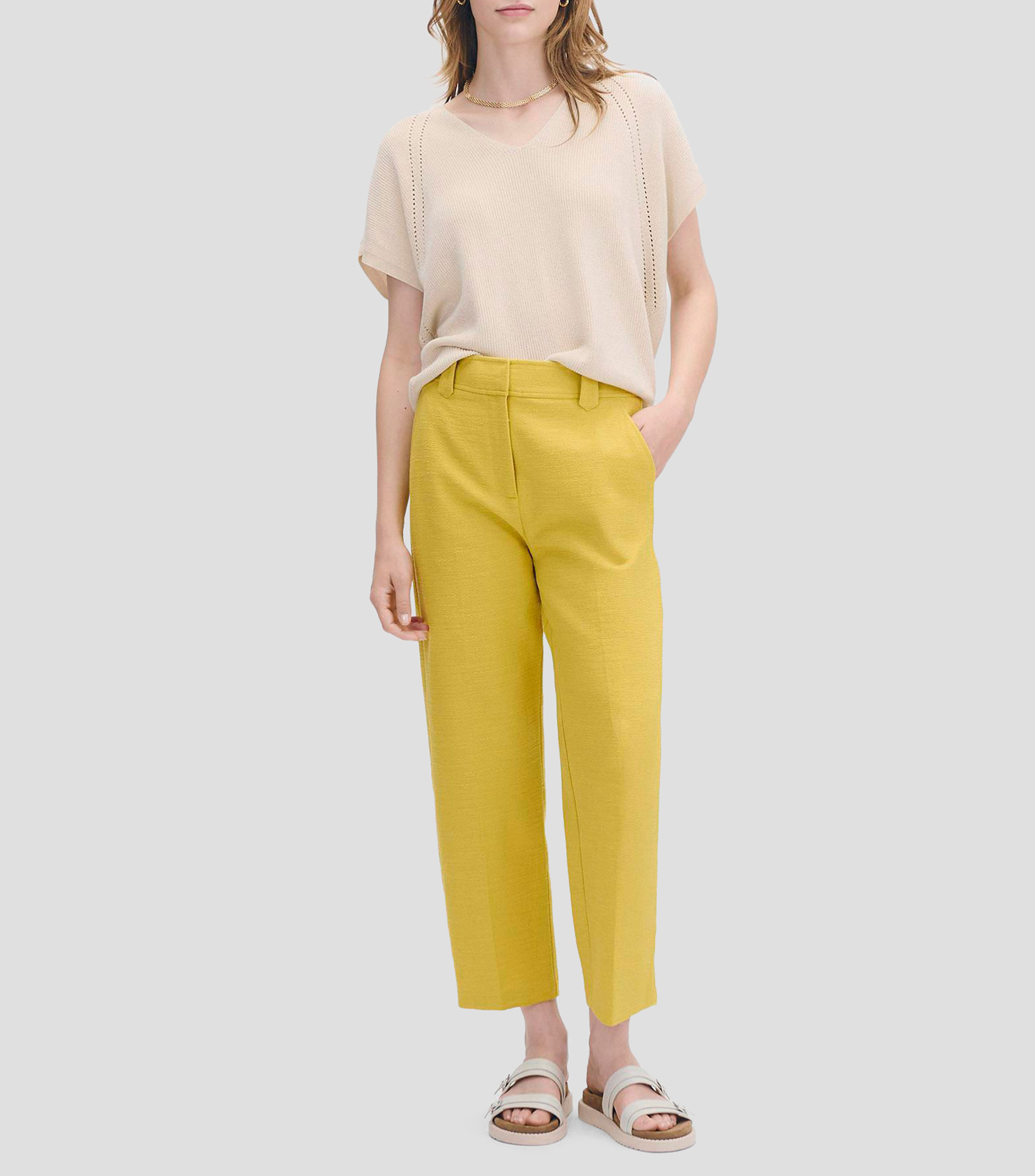 Pantalón recto tiro alto de tweed Mujer