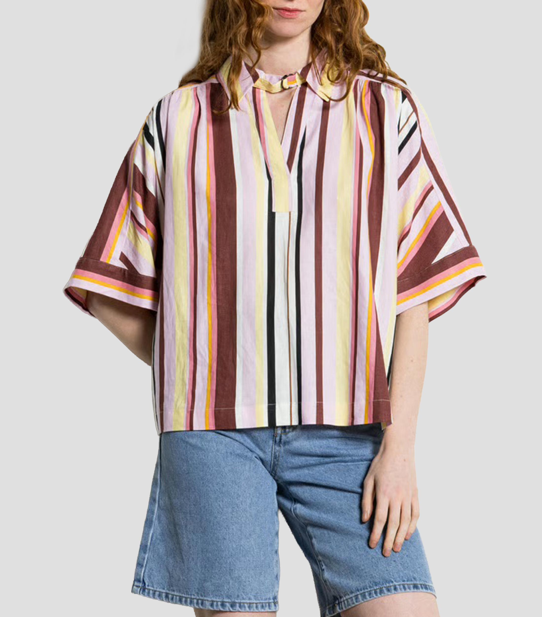 Camisa con rayas manga corta Mujer