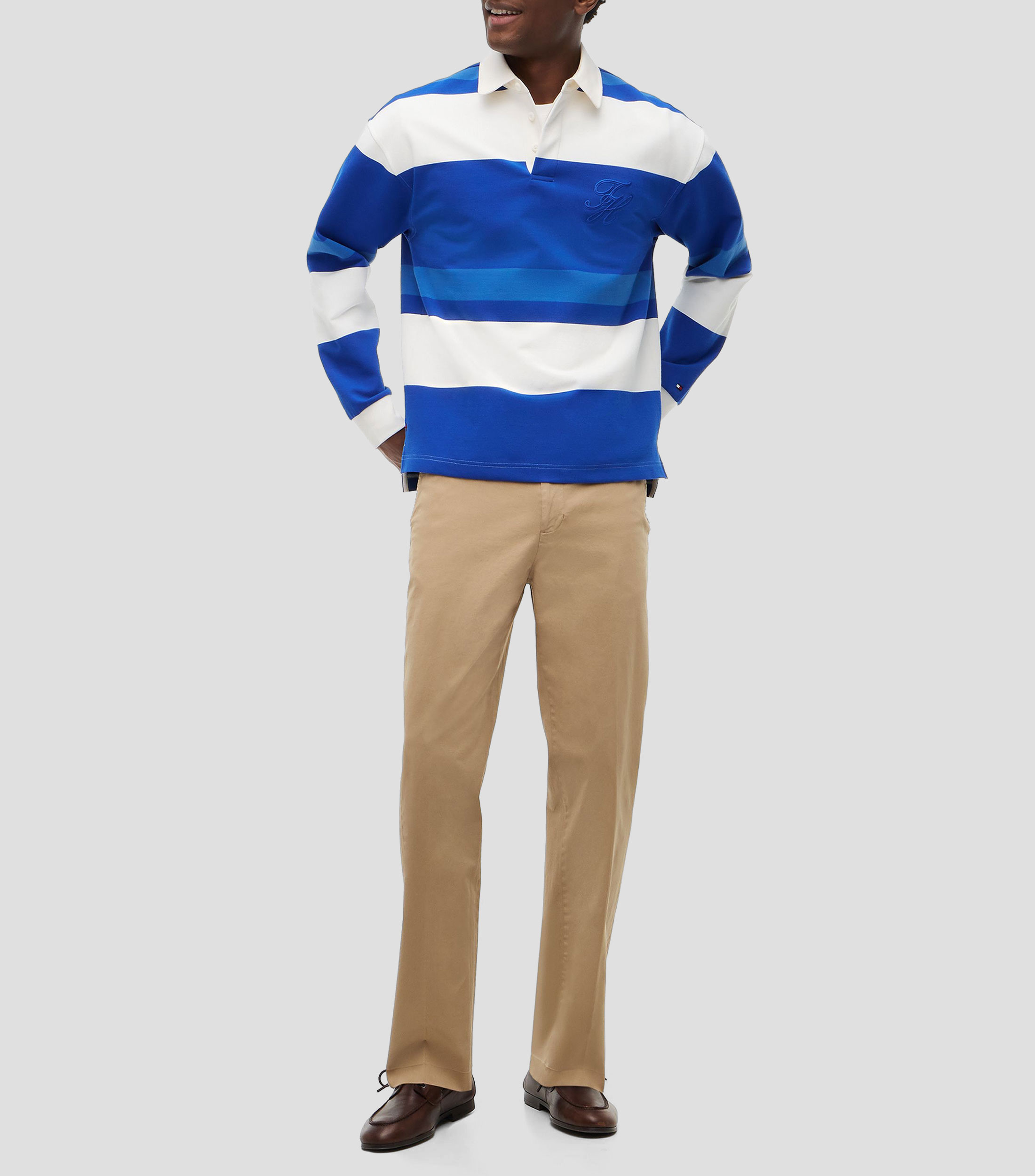 Playera tipo polo manga larga franjas Hombre