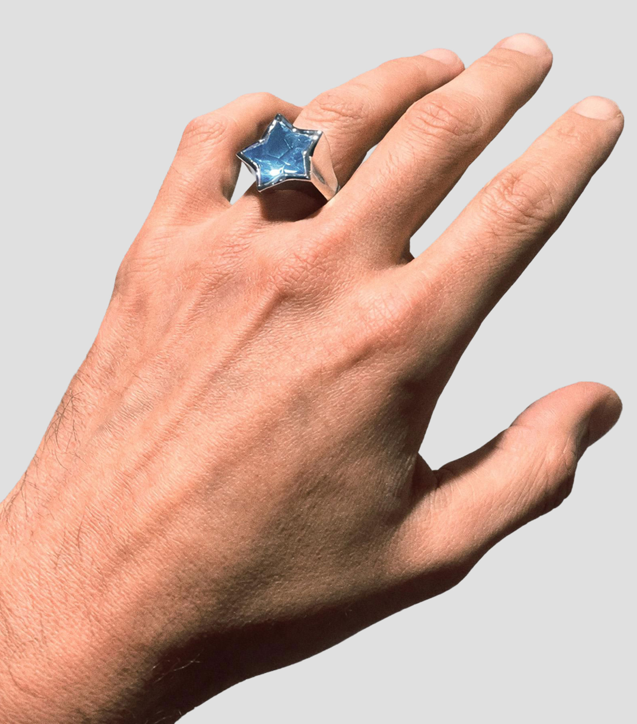 Anillo estrella en Plata Topacio azul Unisex