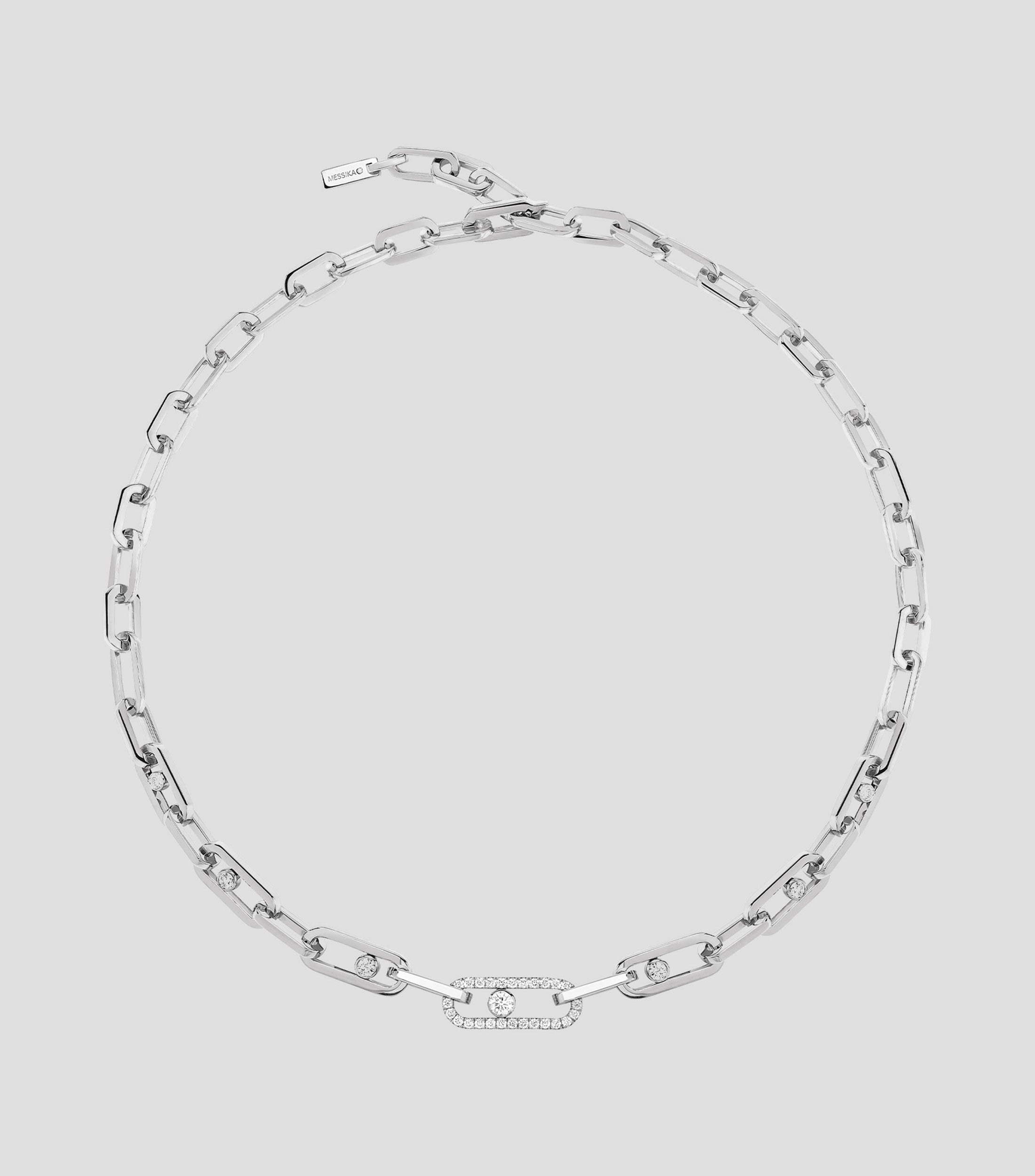 Collar eslabonado y detalle de diamantes en oro blanco de 18 kilates Mujer
