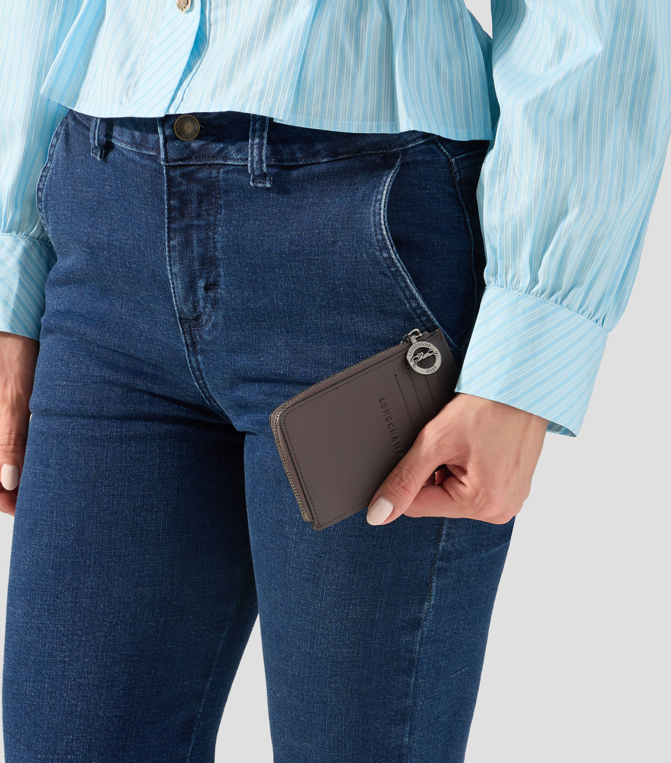 Tarjetero café obscuro en piel Le Pliage Xtra liso Mujer