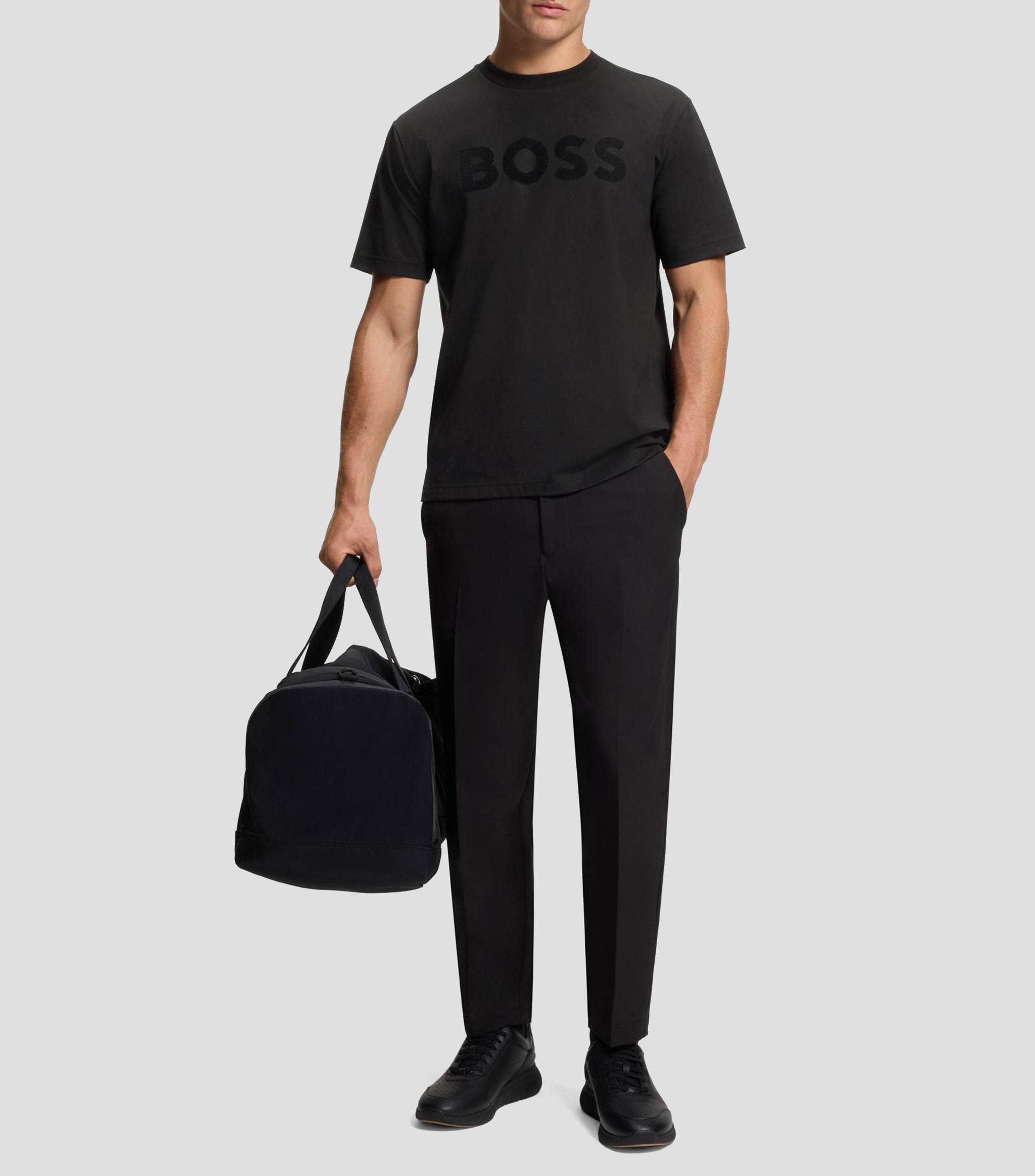 Playera Boss relaxed de algodón elástico con logo tonal Hombre