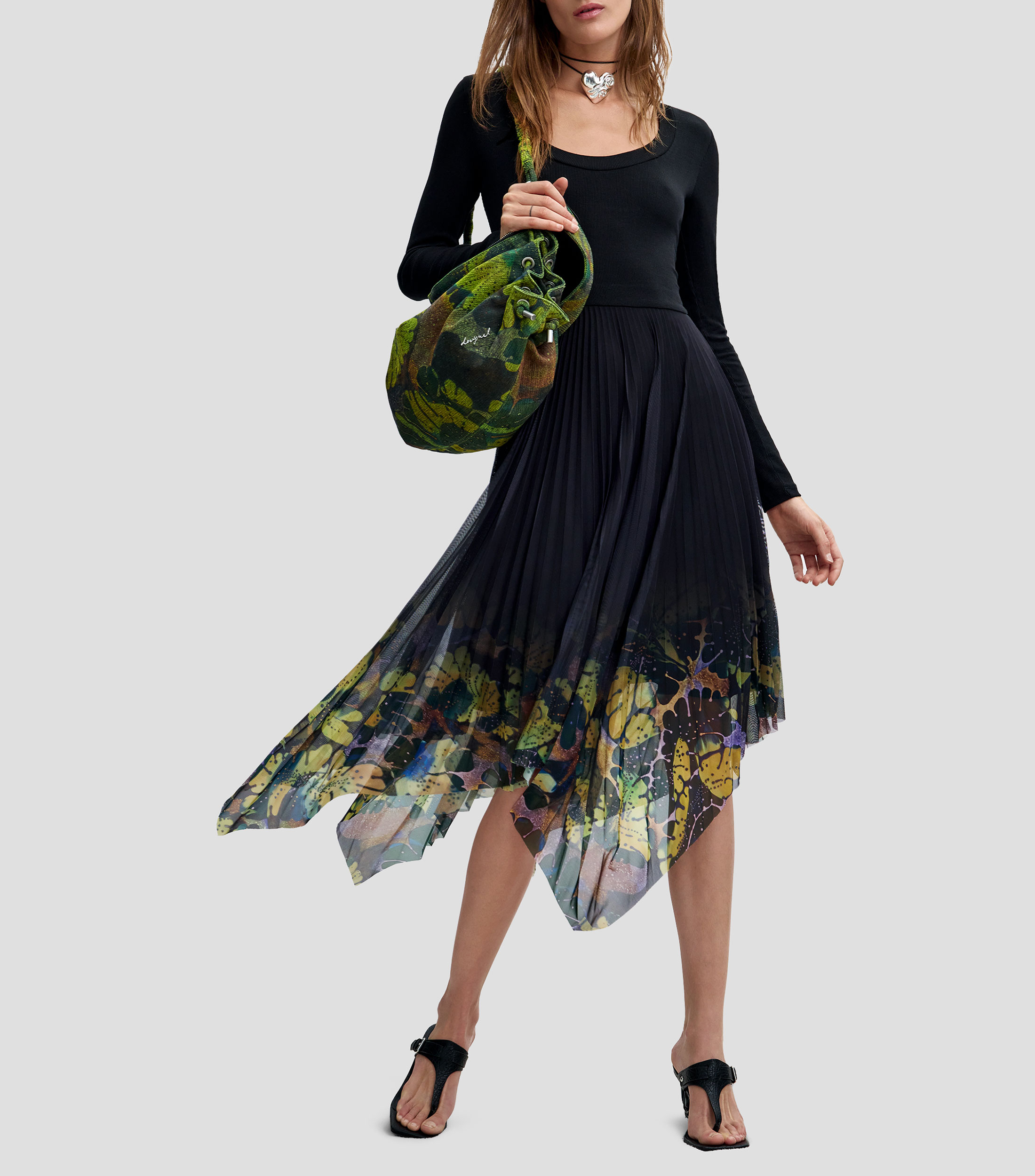 Vestido midi manga larga Alba con estampado Mujer