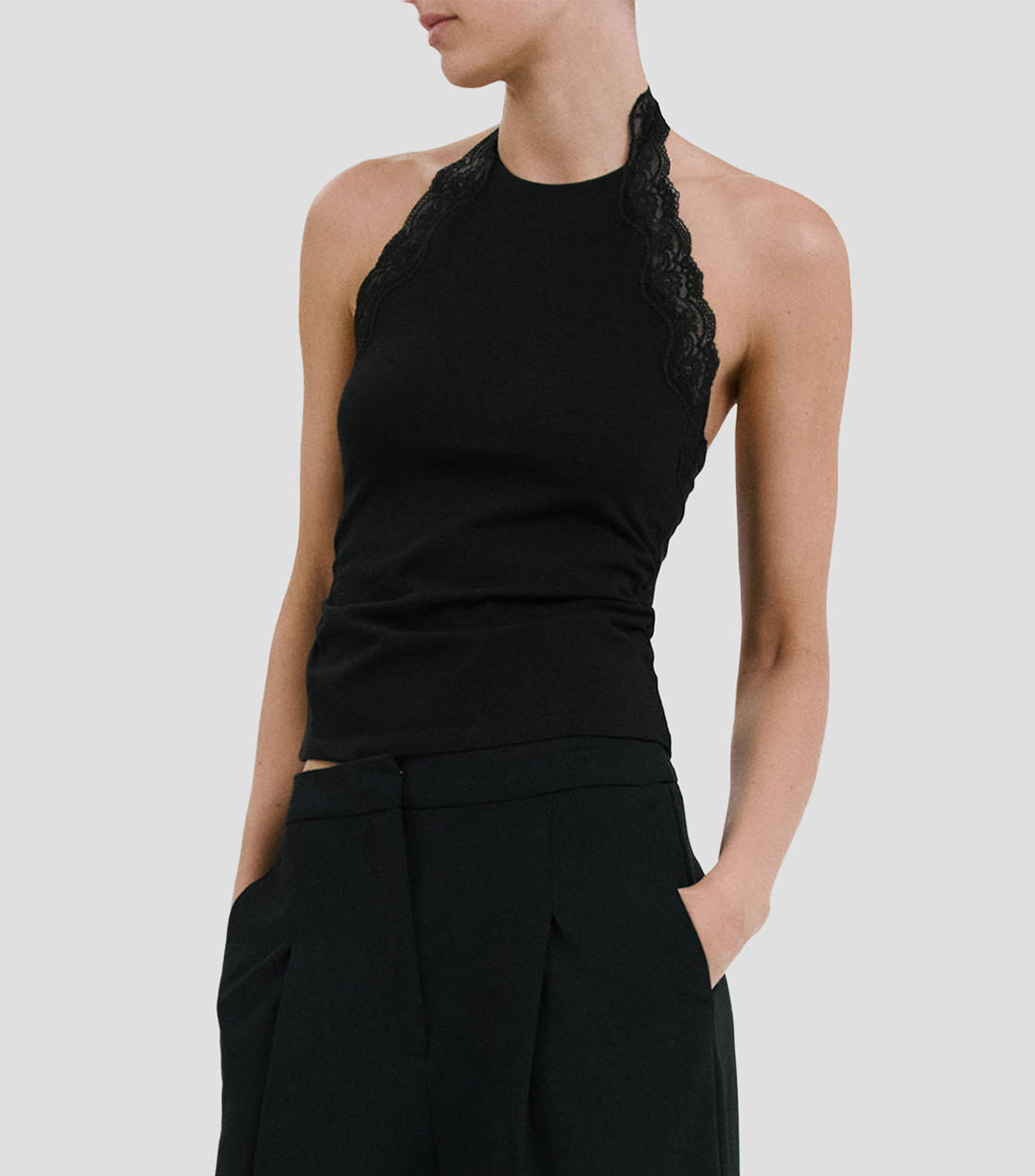 Top cuello halter sin mangas liso Mujer