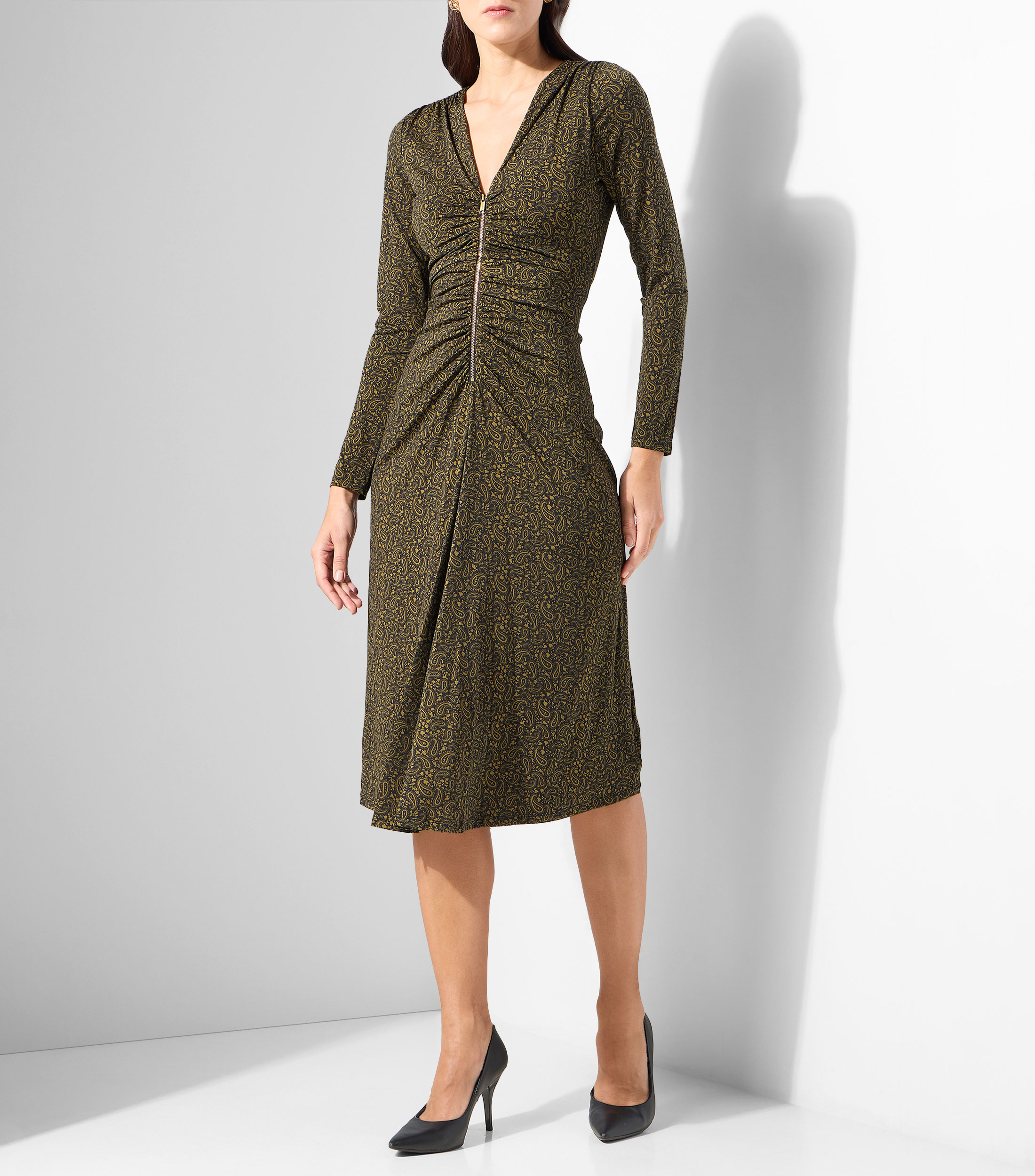 Vestido midi estampado manga larga Mujer