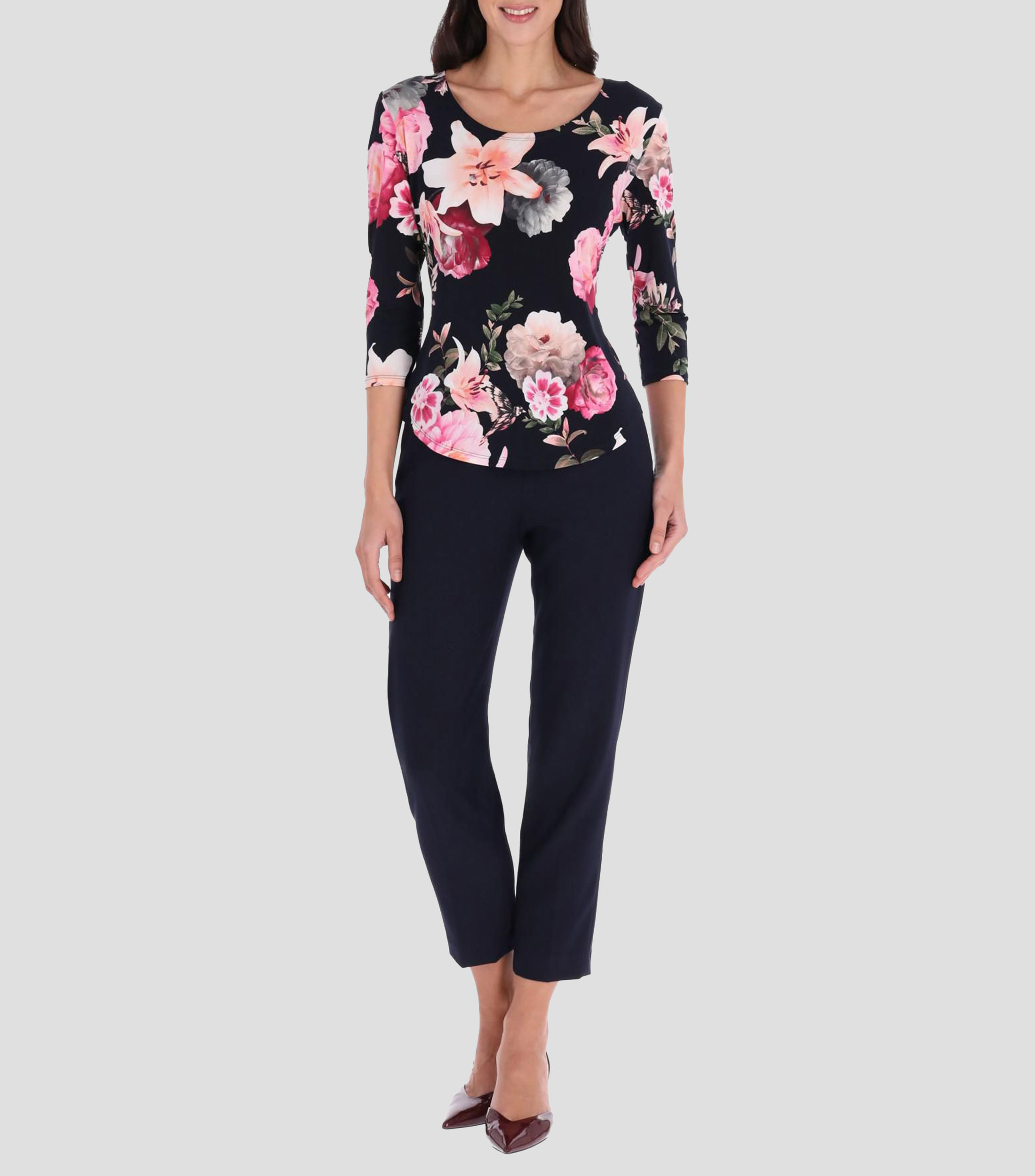 Blusa con estampado floral manga 3/4 Mujer