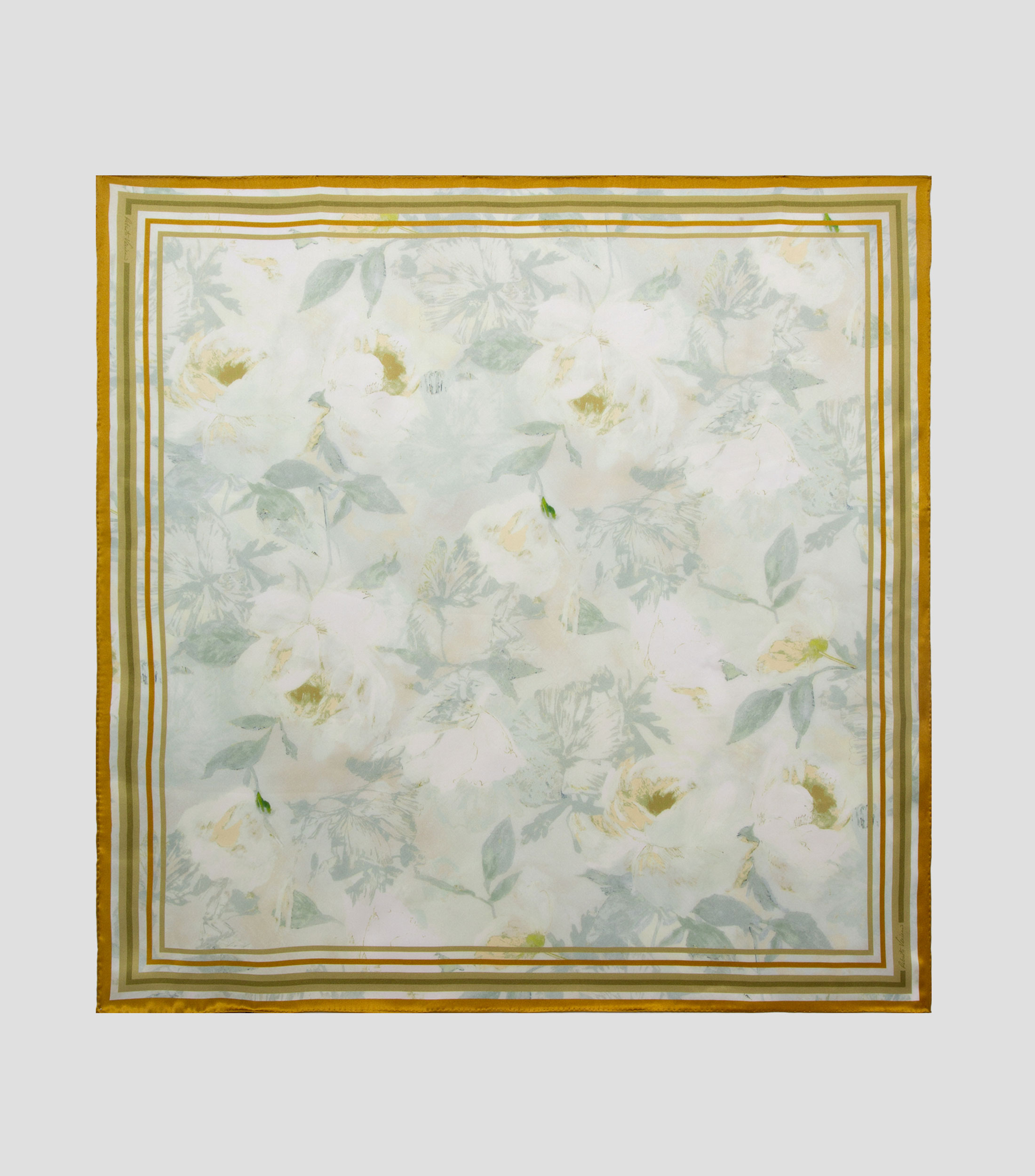 Pañuelo de seda verde estampado floral Mujer