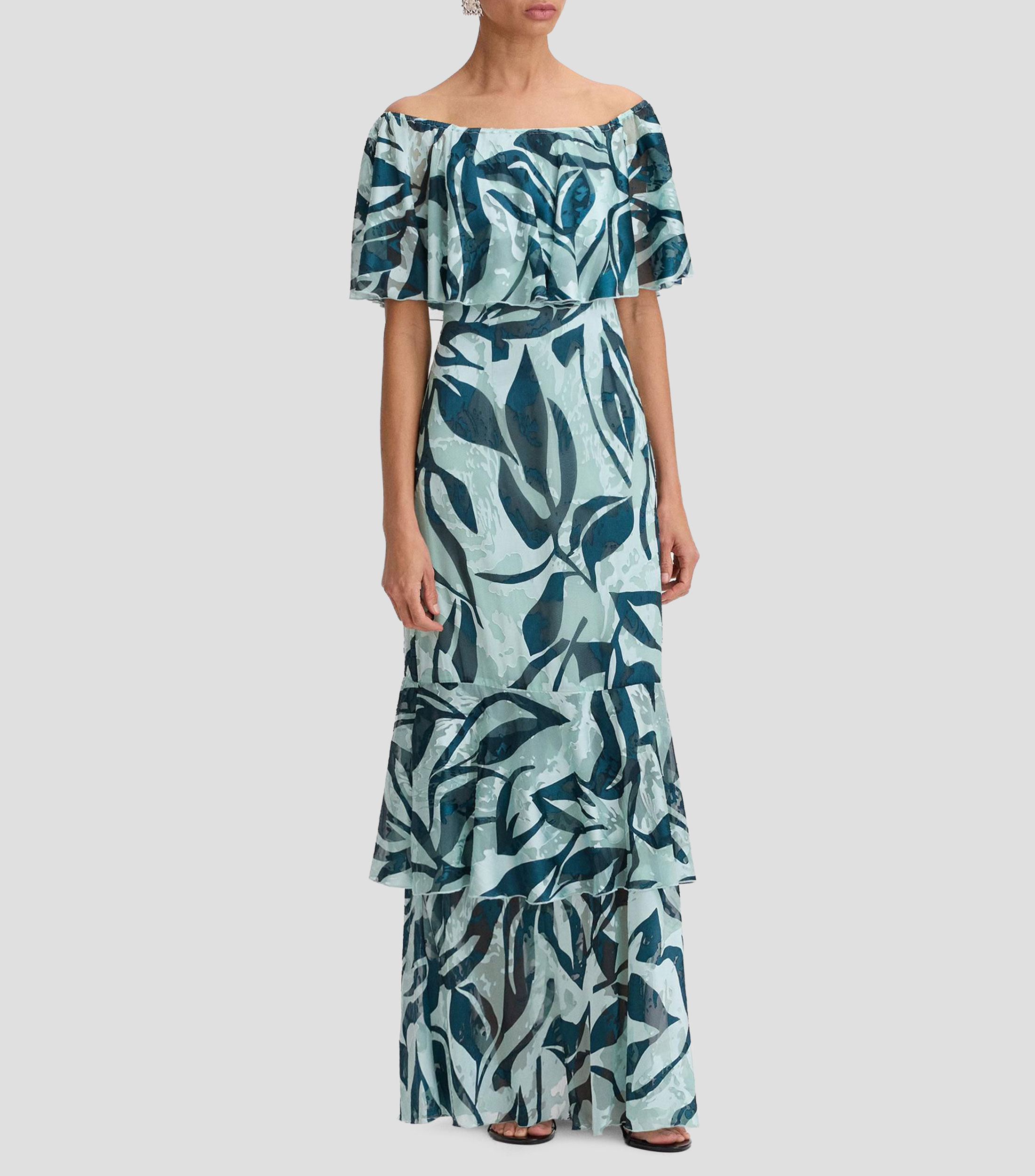 Vestido de fiesta largo estampado Mujer