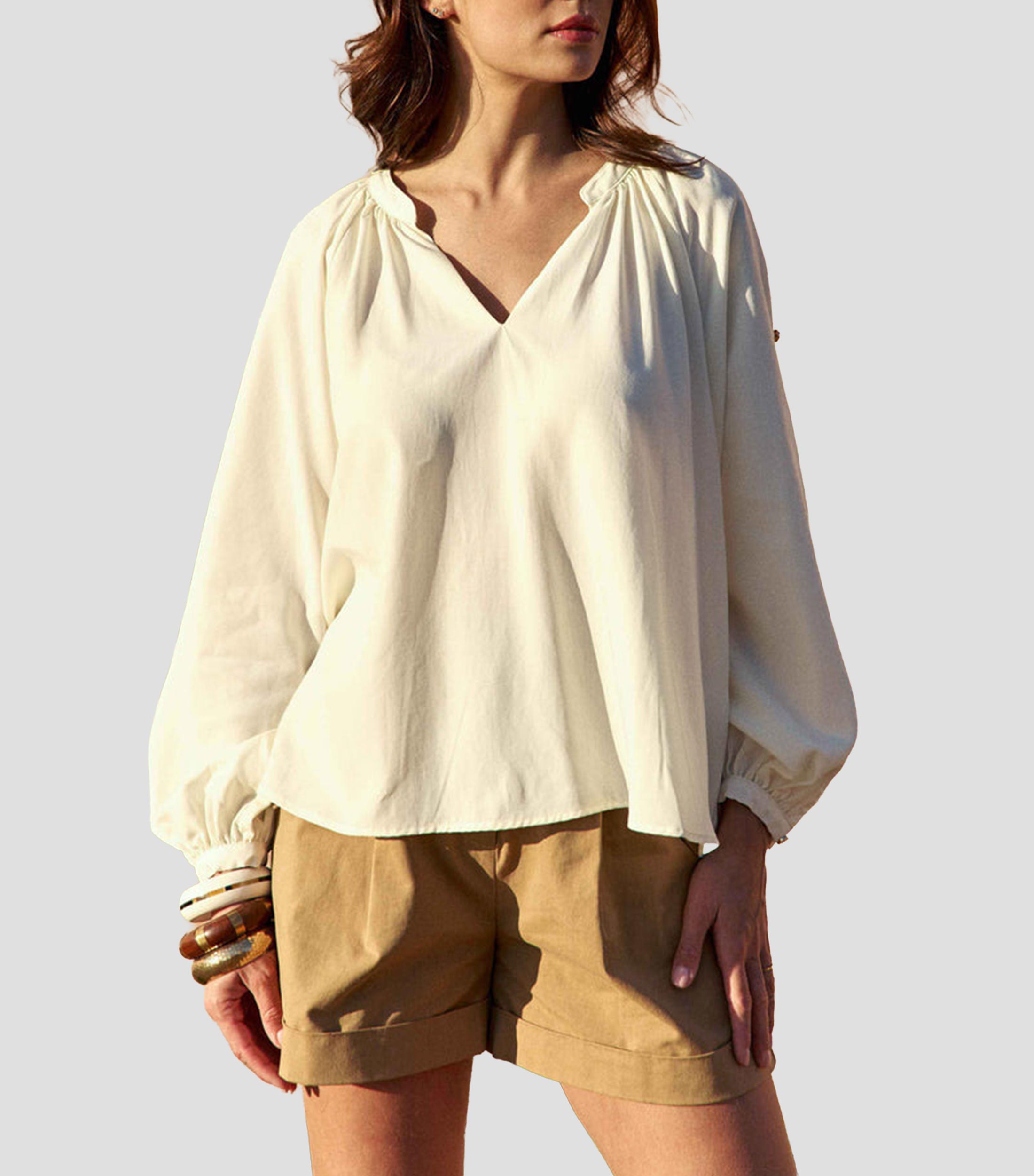 Blusa lisa manga larga Mujer