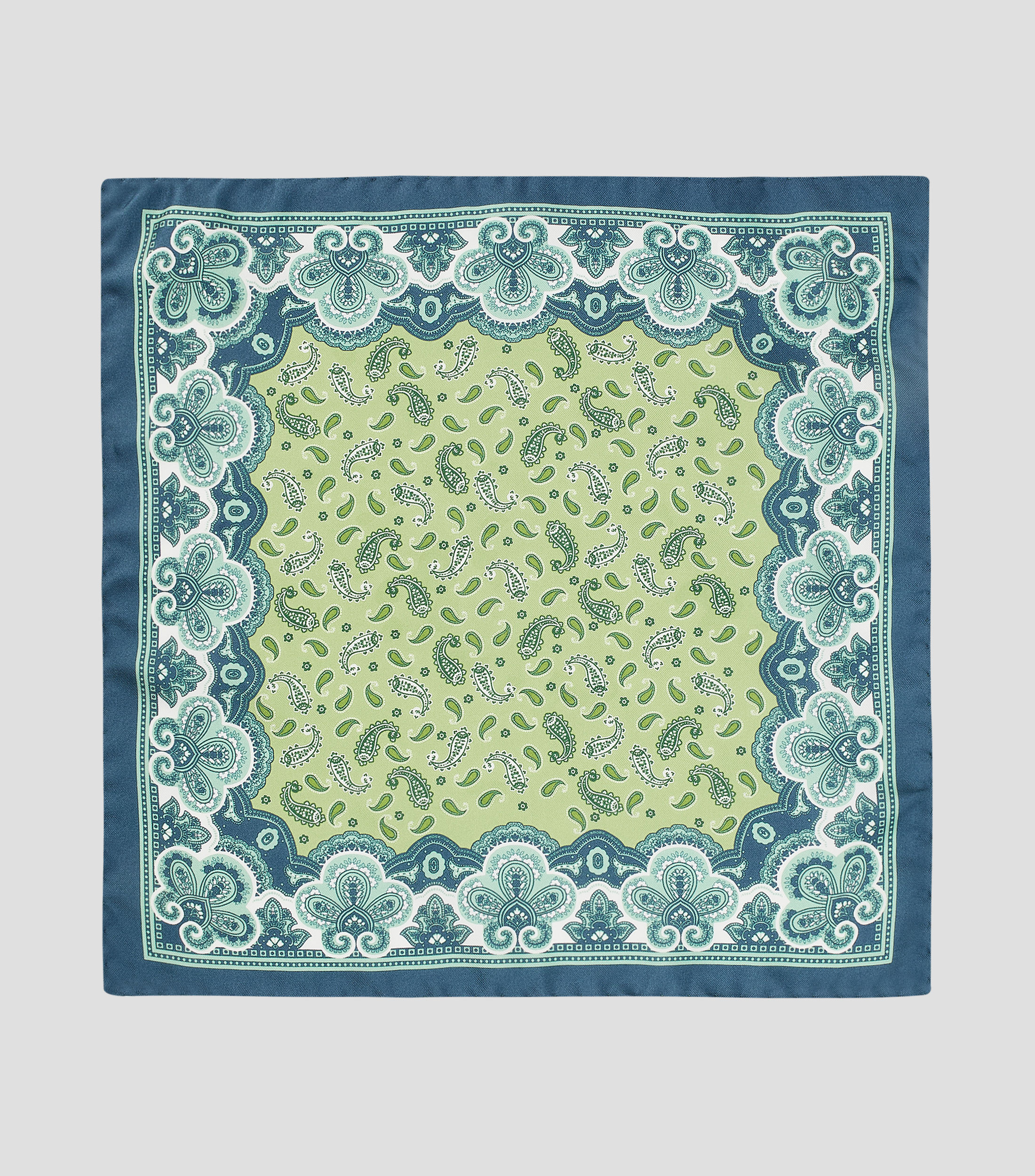 Pañuelo en seda verde con azul estampado Hombre