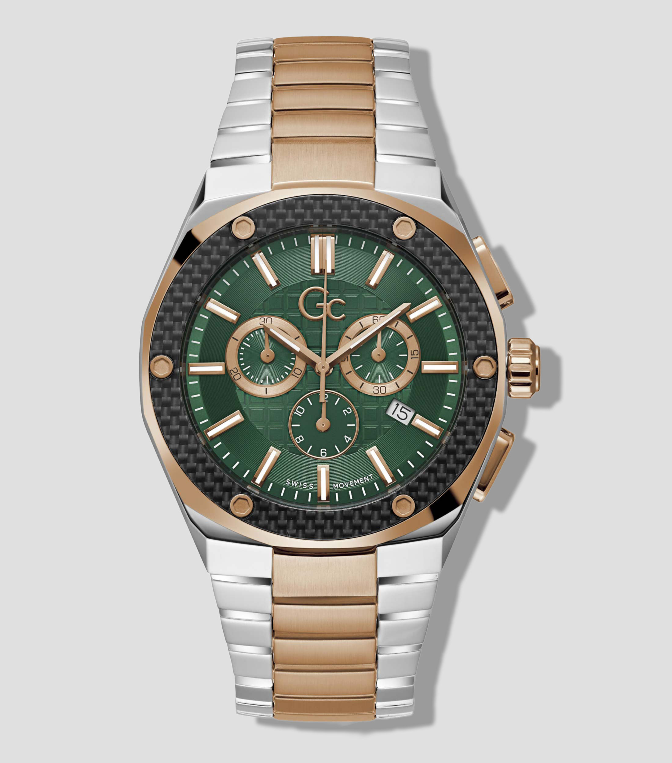 Reloj para Hombre Gc Fiber Casual, Plateado, Verde