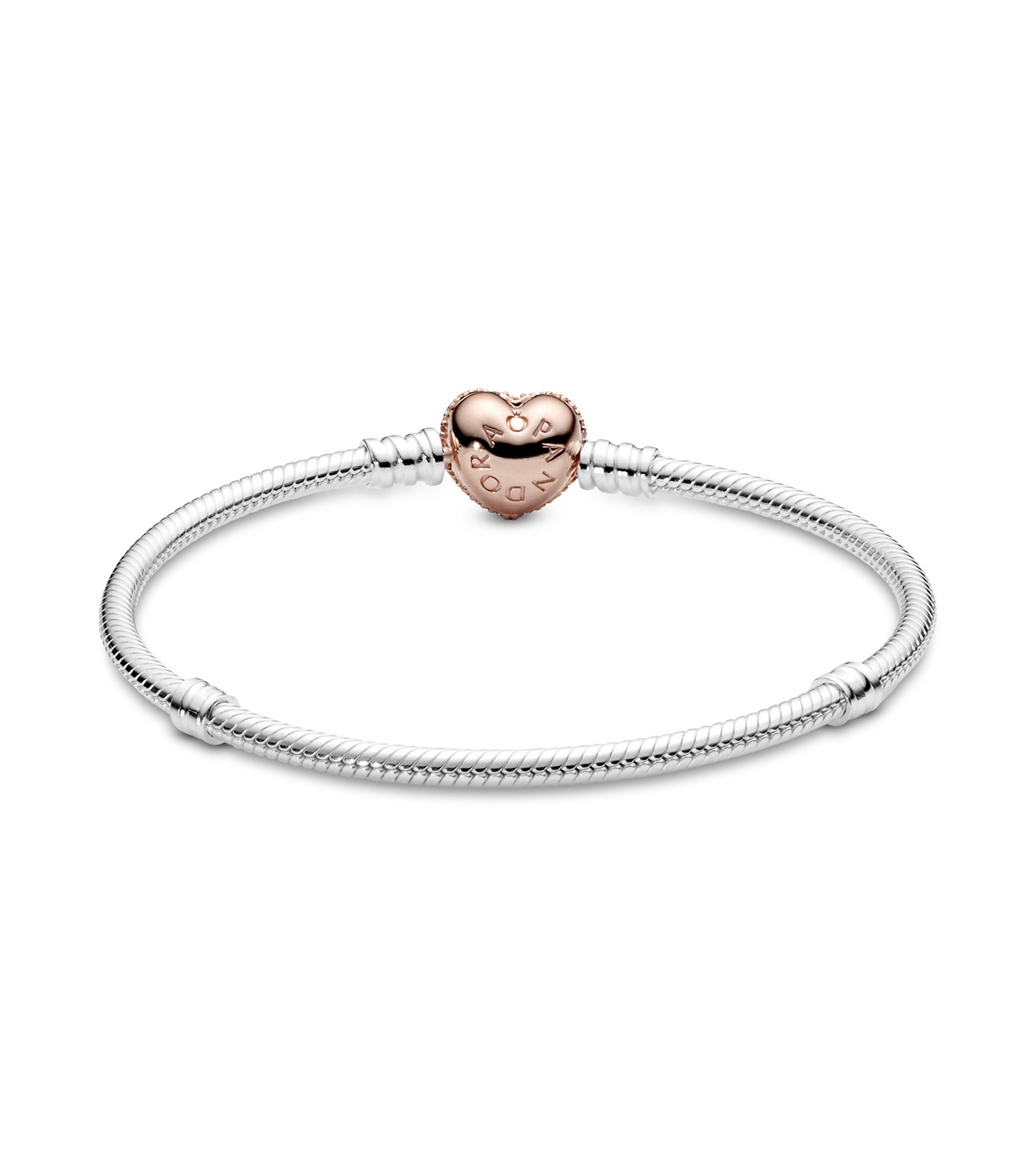 Brazalete en plata Pavé Heart Clasp Snake Chain Mujer Talla 21 cm
