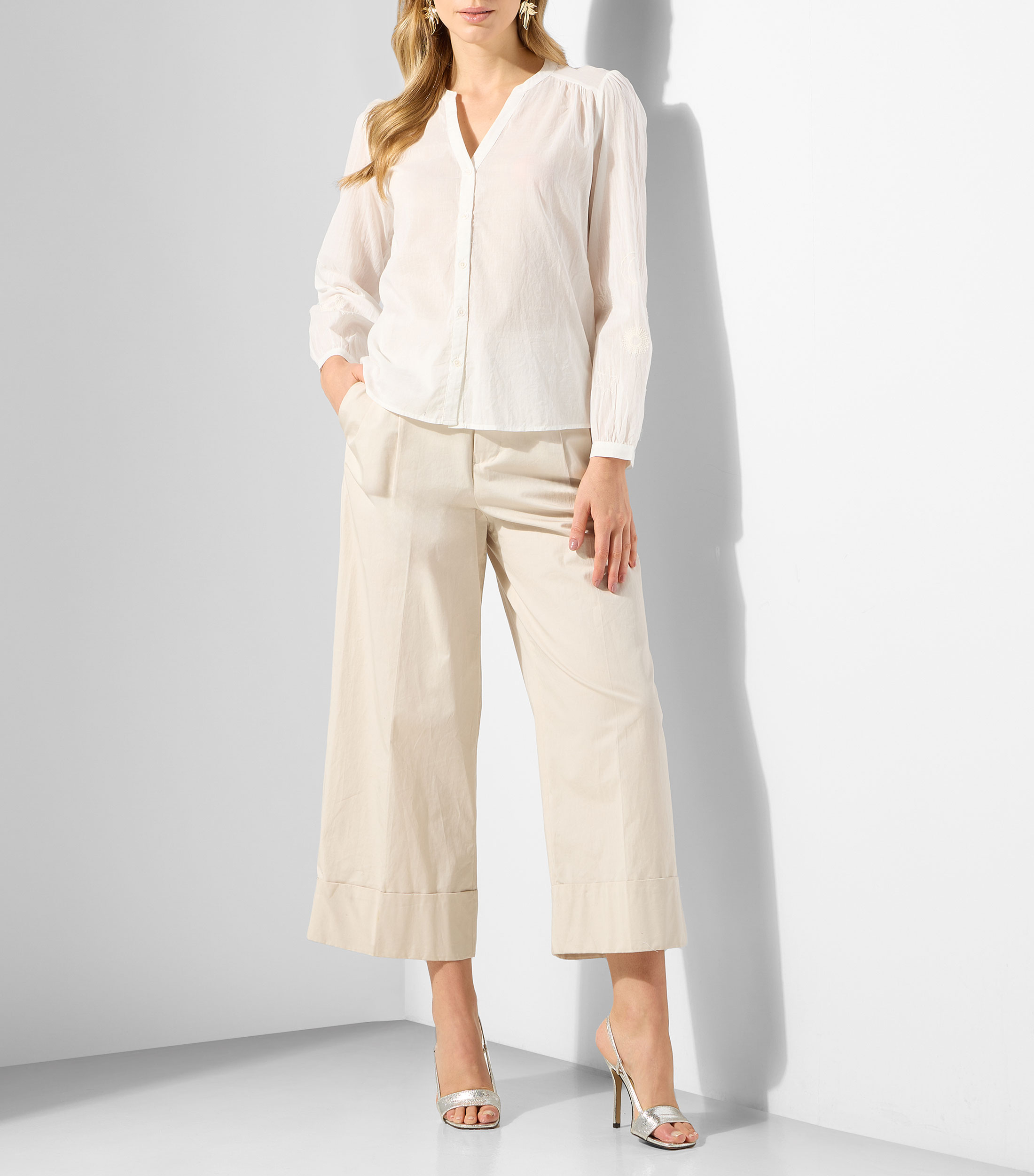Blusa bordado sólido manga larga Mujer