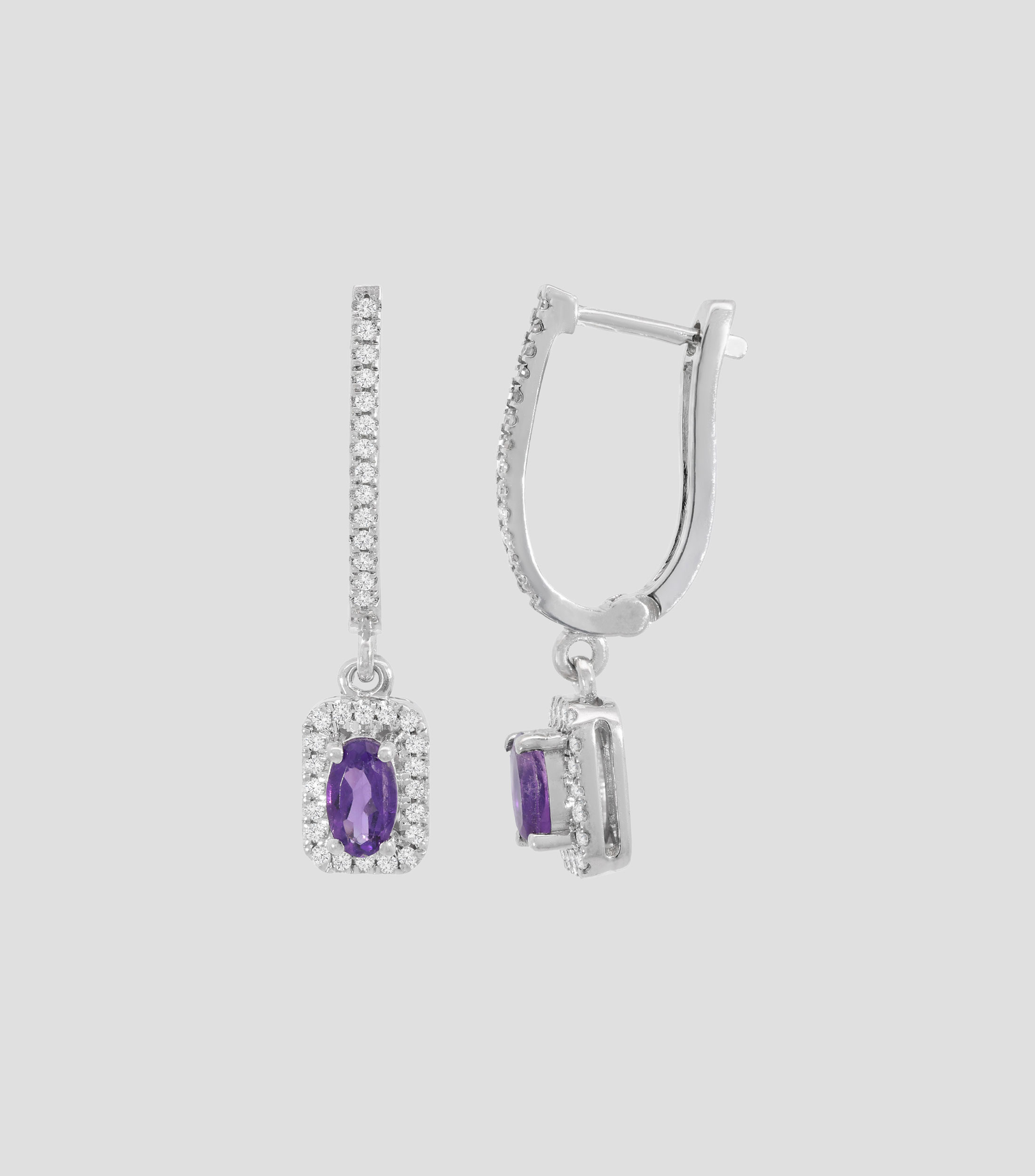 Aretes en oro blanco de 14 kilates con amatista y diamantes Mujer