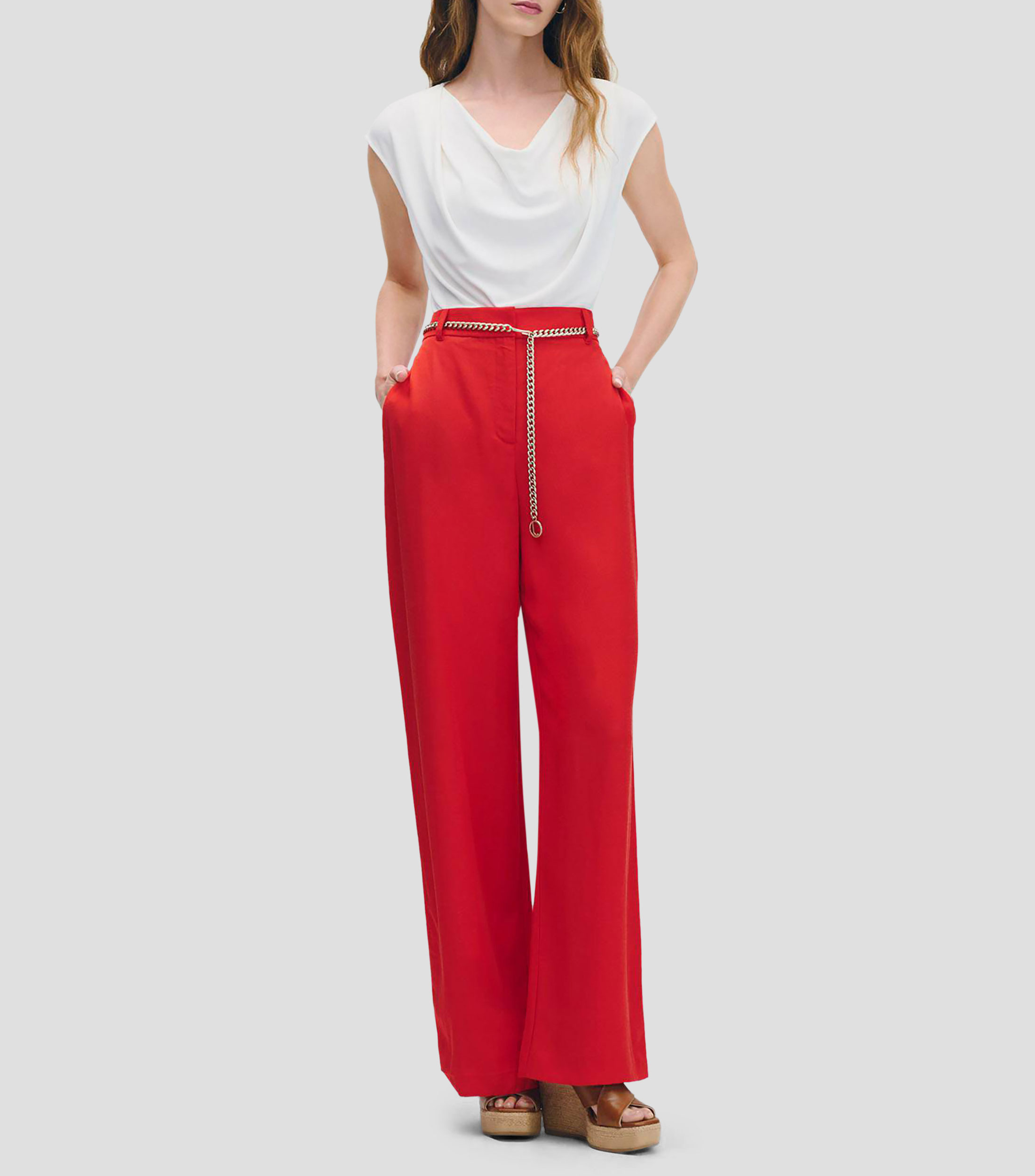 Blusa de punto natural escote drapeado Mujer