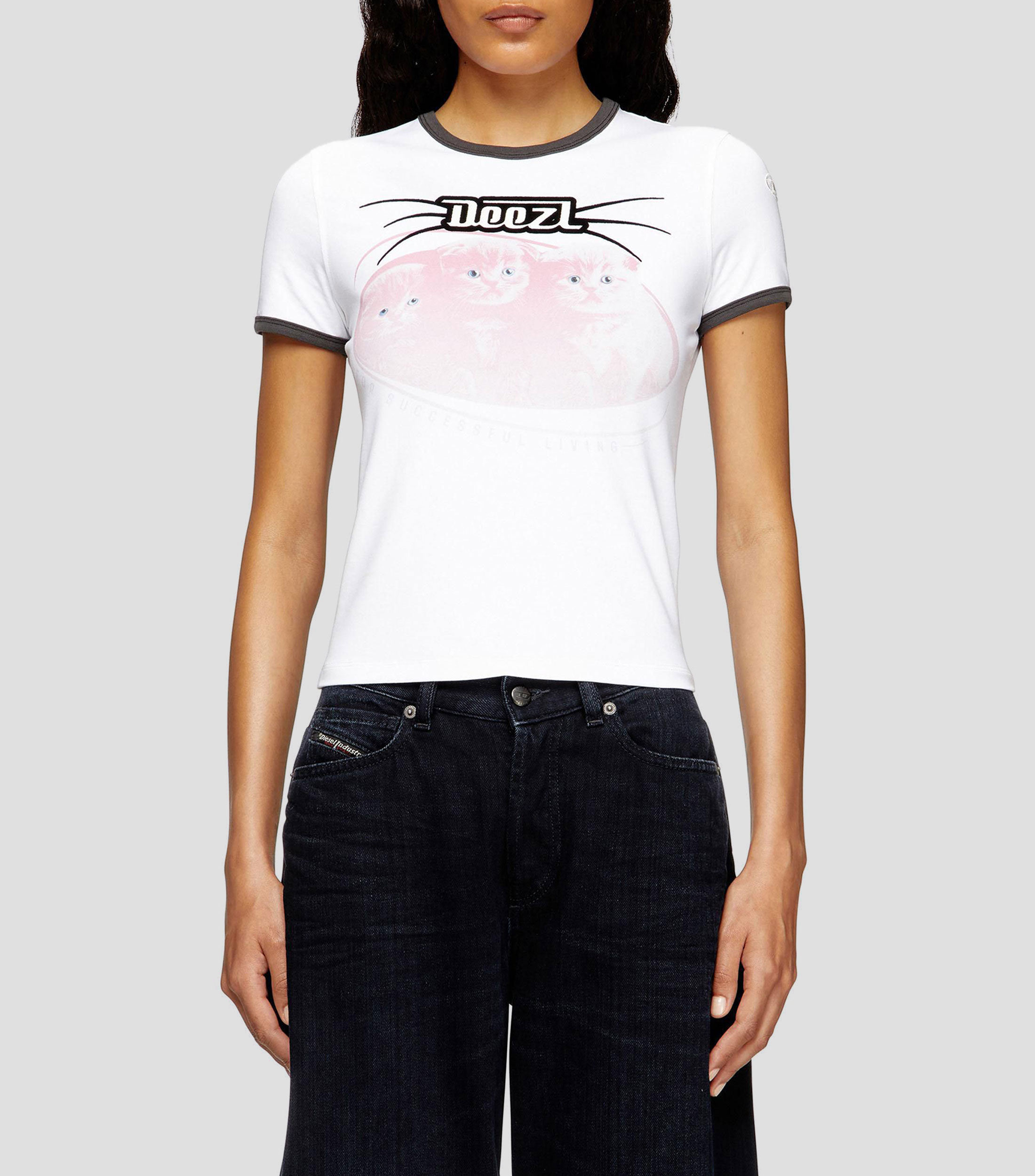 Playera de cuello redondo con manga corta estampada Mujer