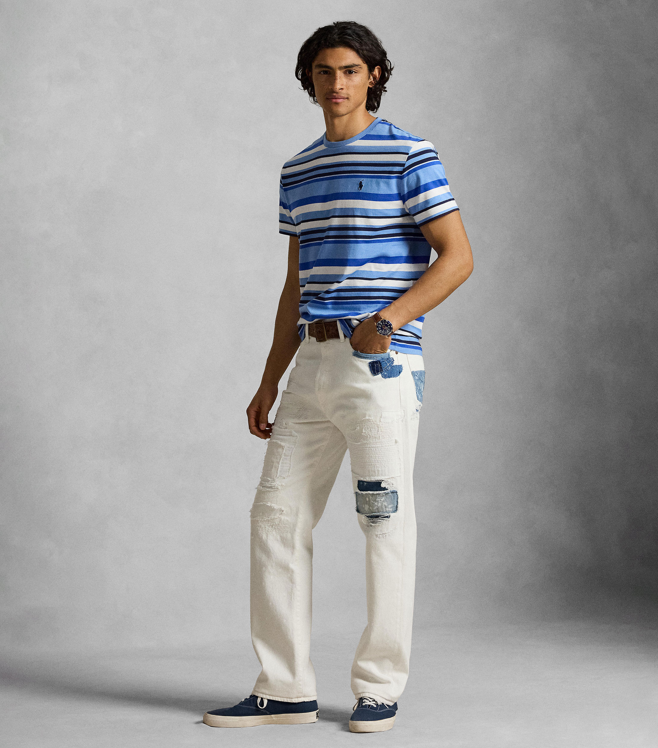Playera cuello redondo manga corta de rayas Hombre
