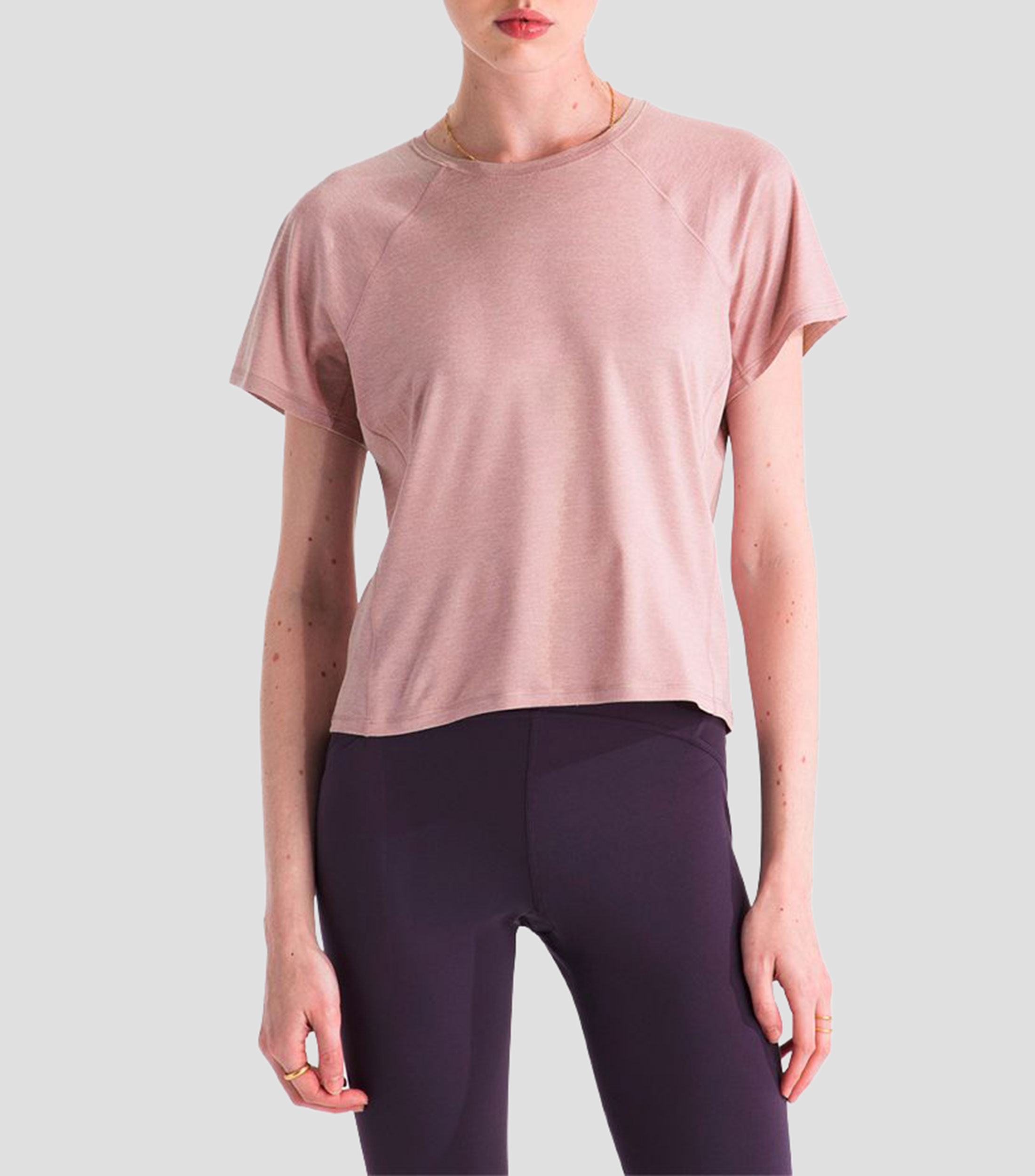 Playera para entrenamiento cuello redondo manga corta jaspeada Jaida Mujer