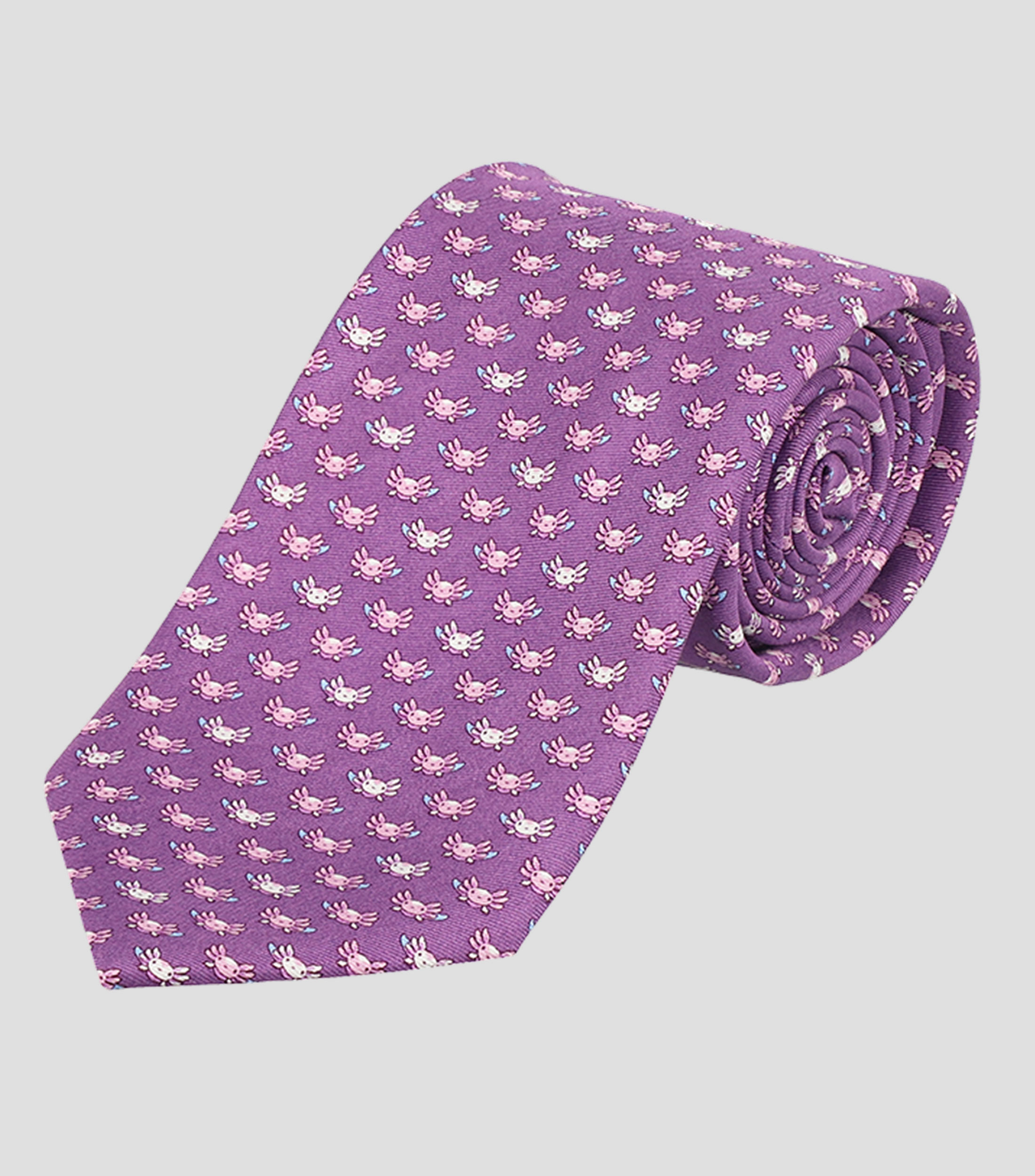 Corbata ancha con ajolotes lila