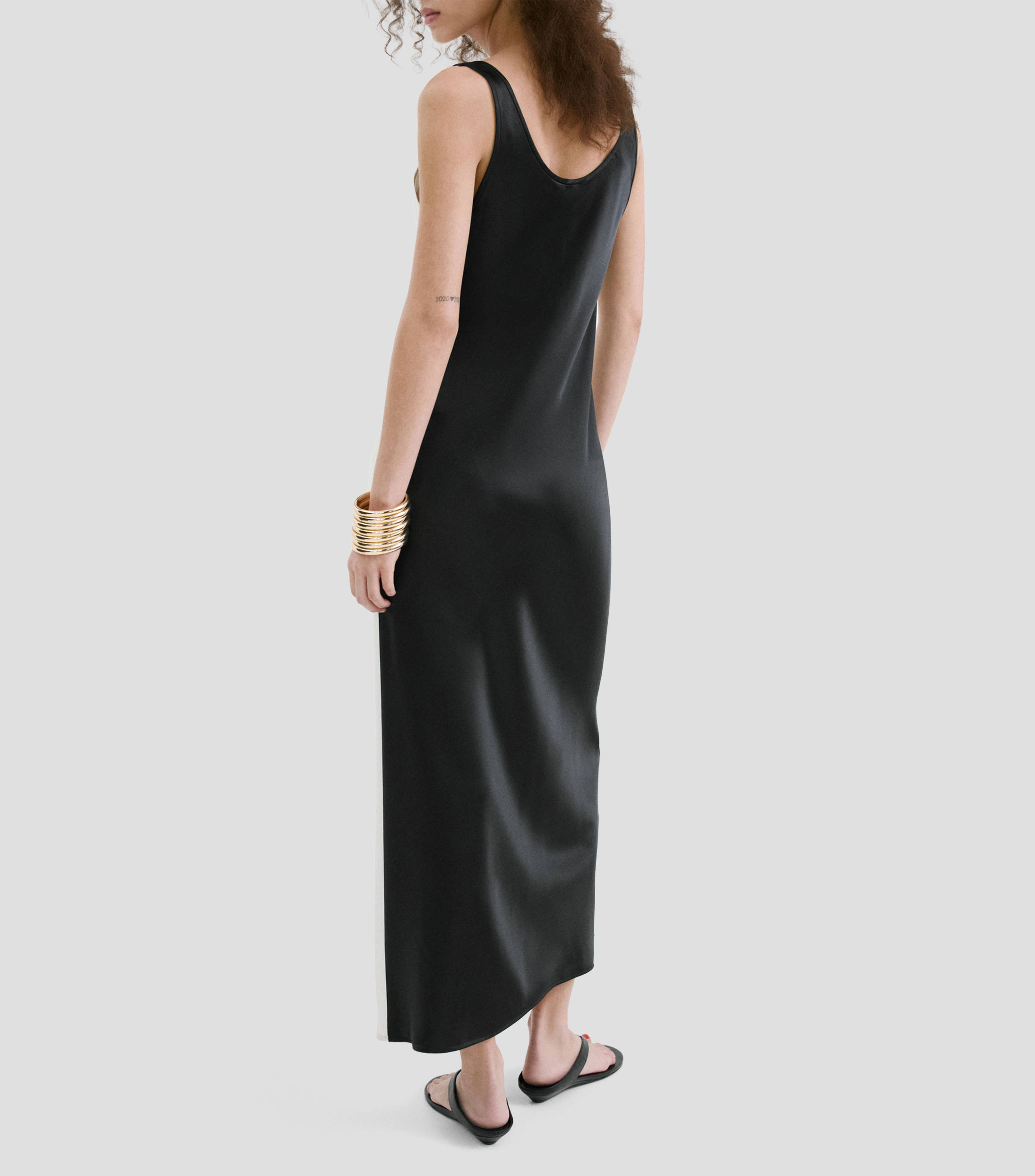 Vestido largo liso satinado Mujer
