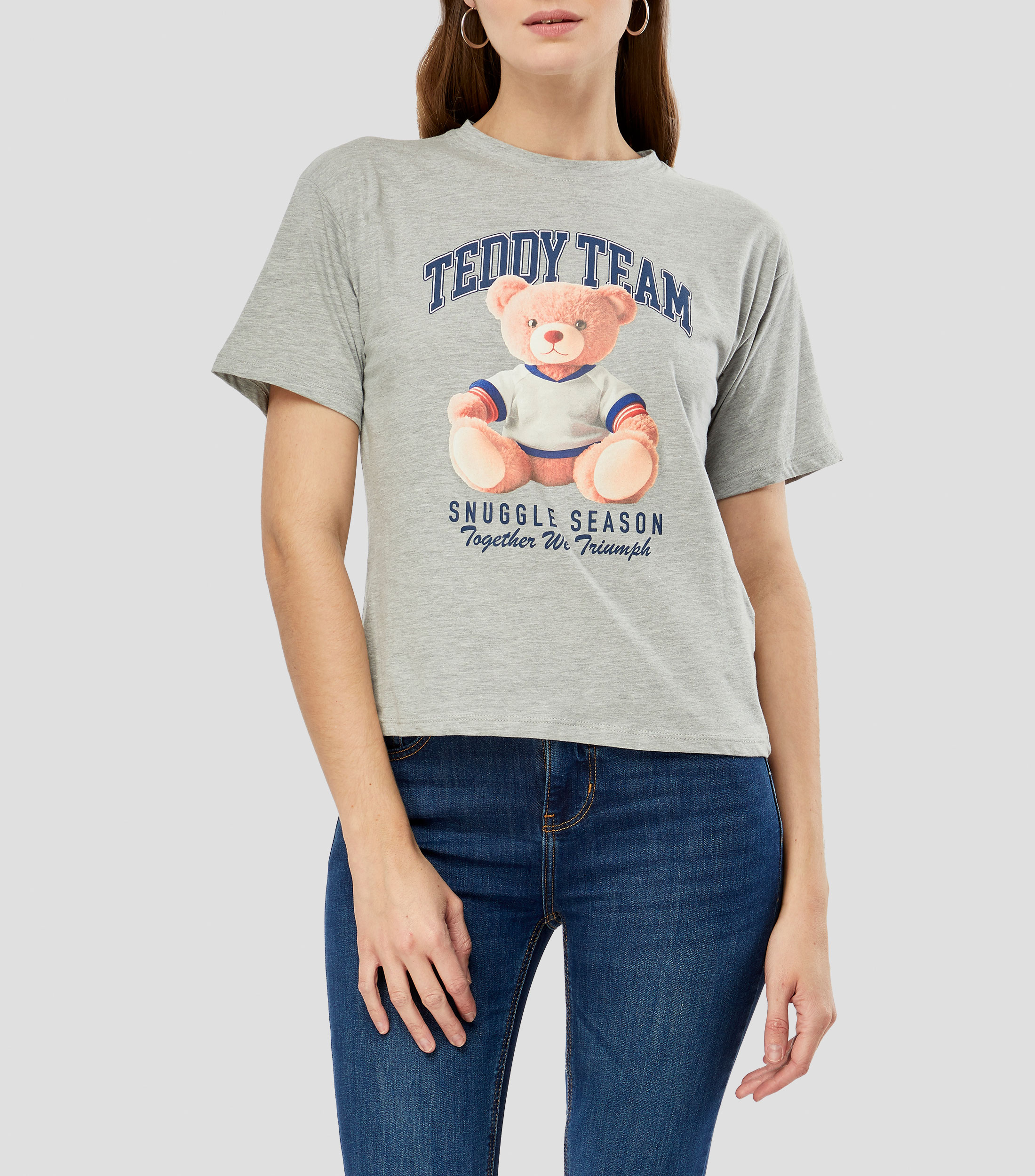 Playera cuello redondo manga corta estampada Mujer