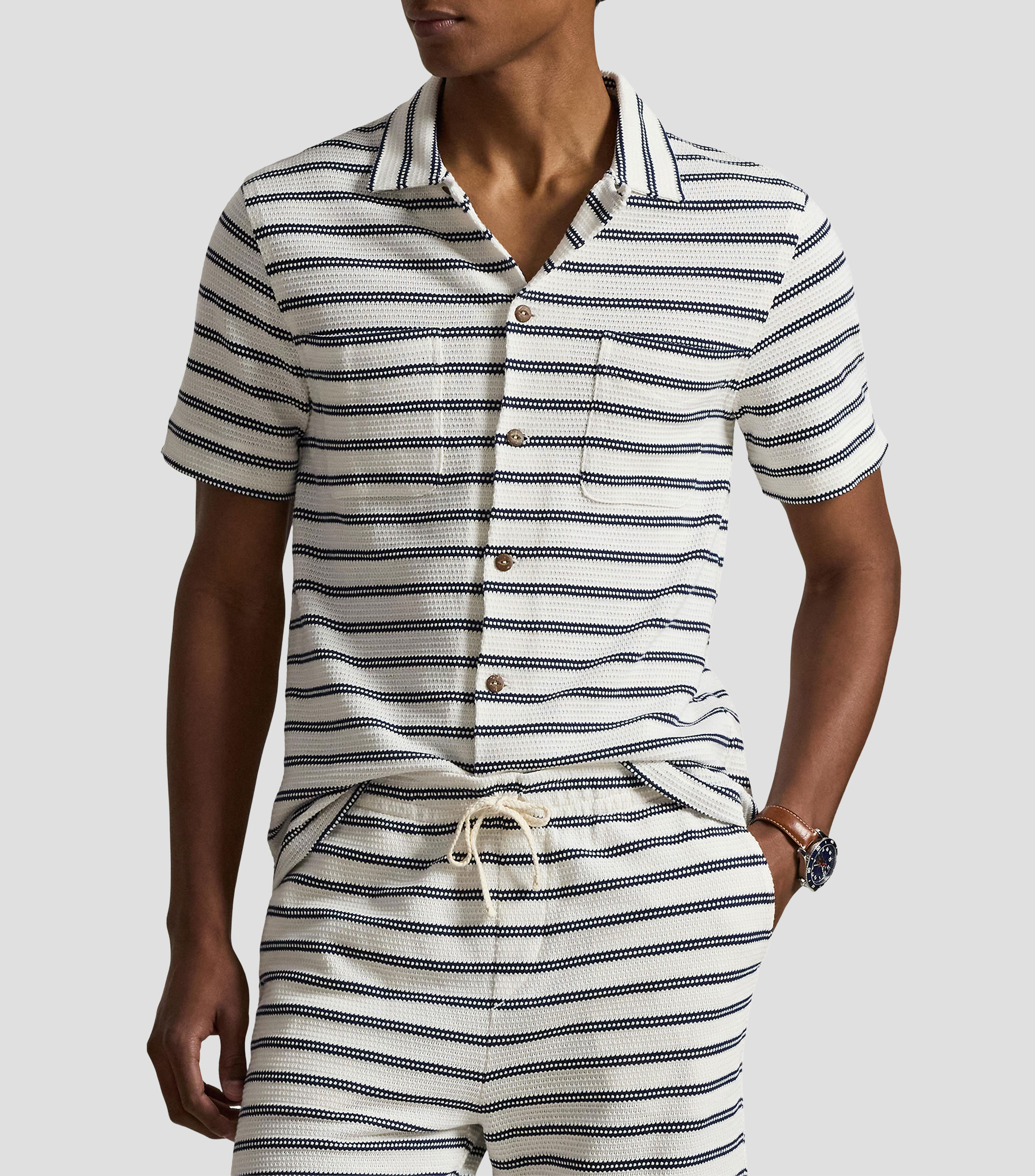 Camisa a rayas manga corta Hombre