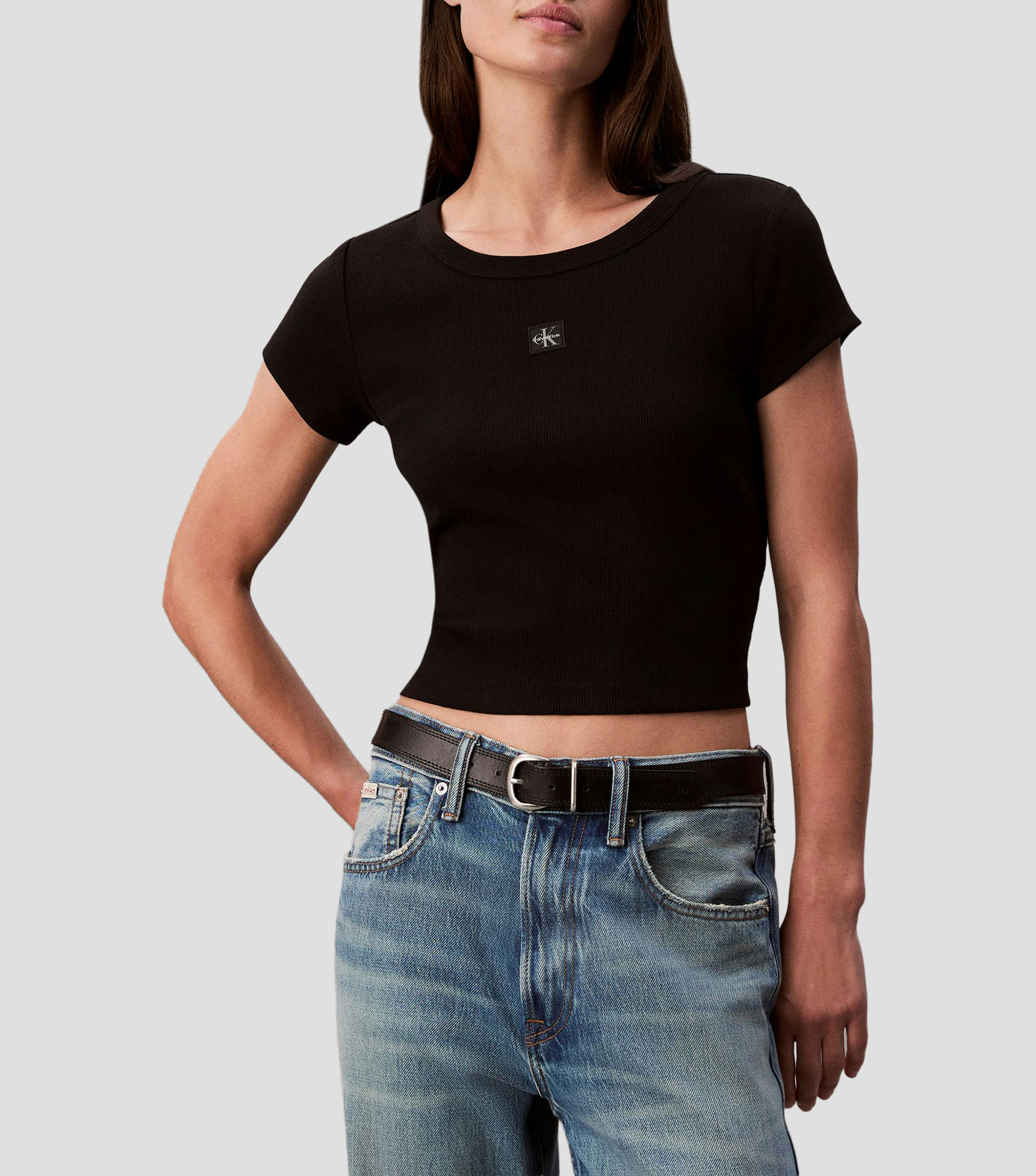 Playera cuello redondo manga corta sólida Mujer