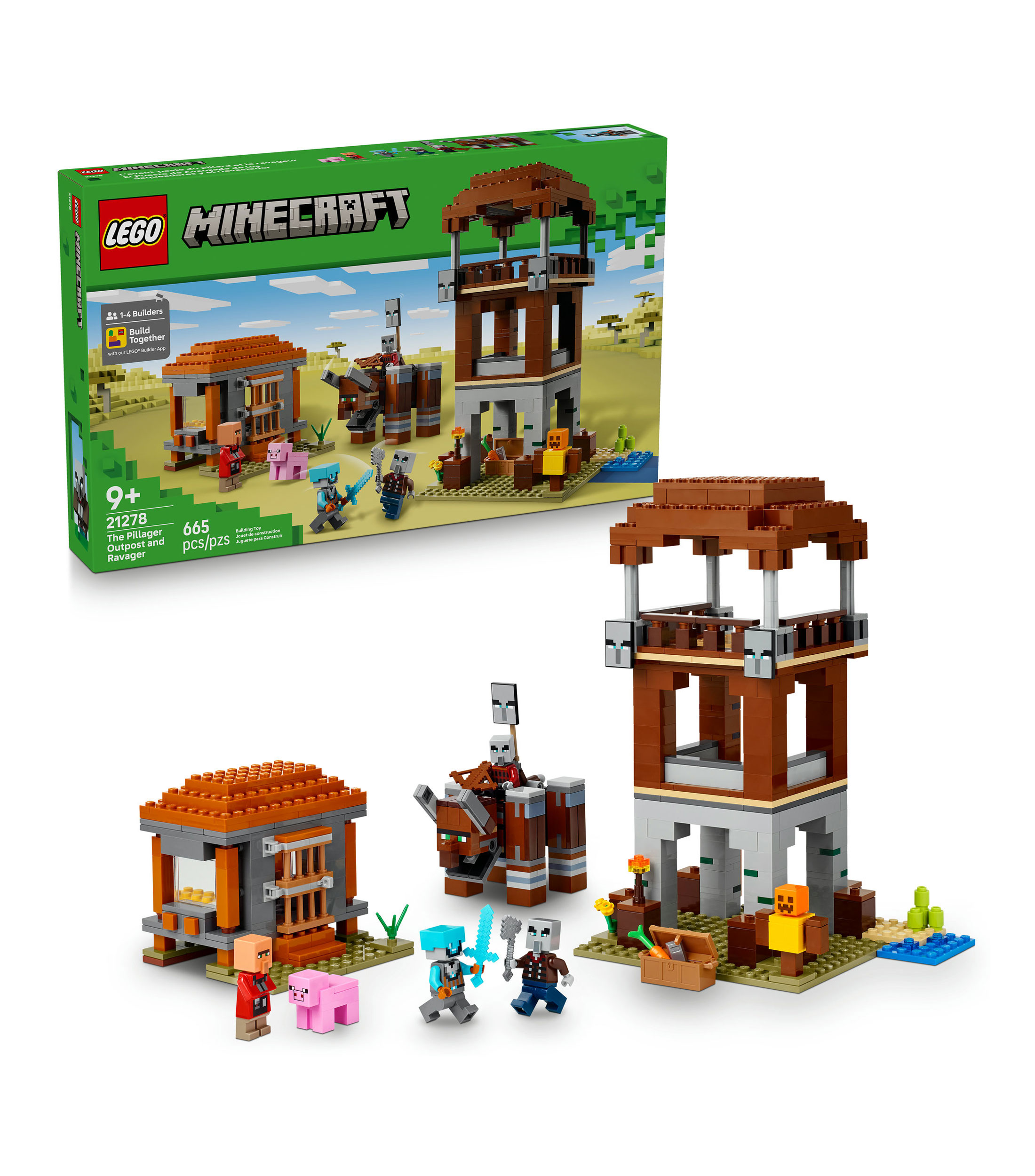 Lego Minecraft, El Puesto de Avanzada de los Saqueadores y el Devastador 21278