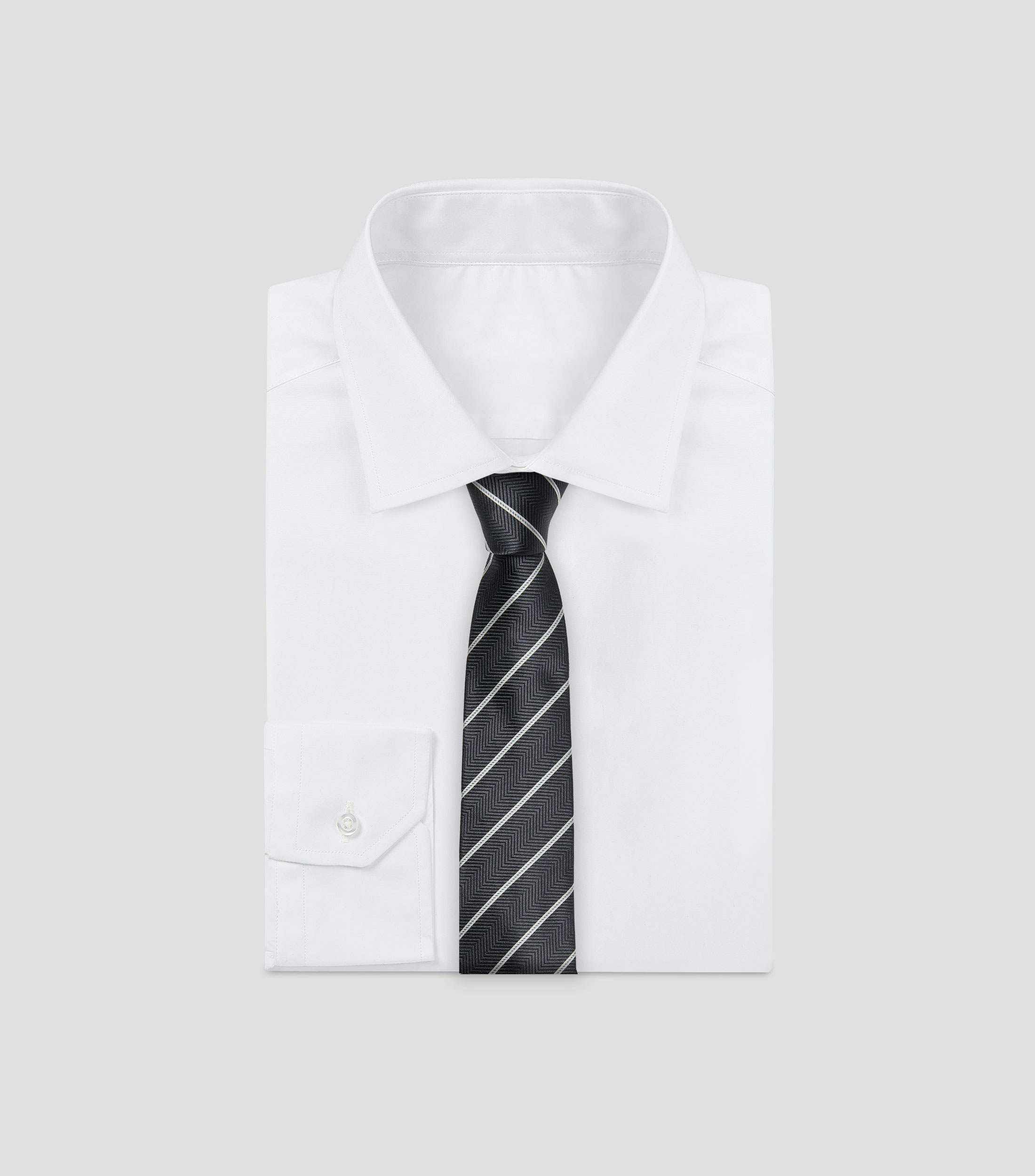 Corbata ancha en seda gris con rayas Torino