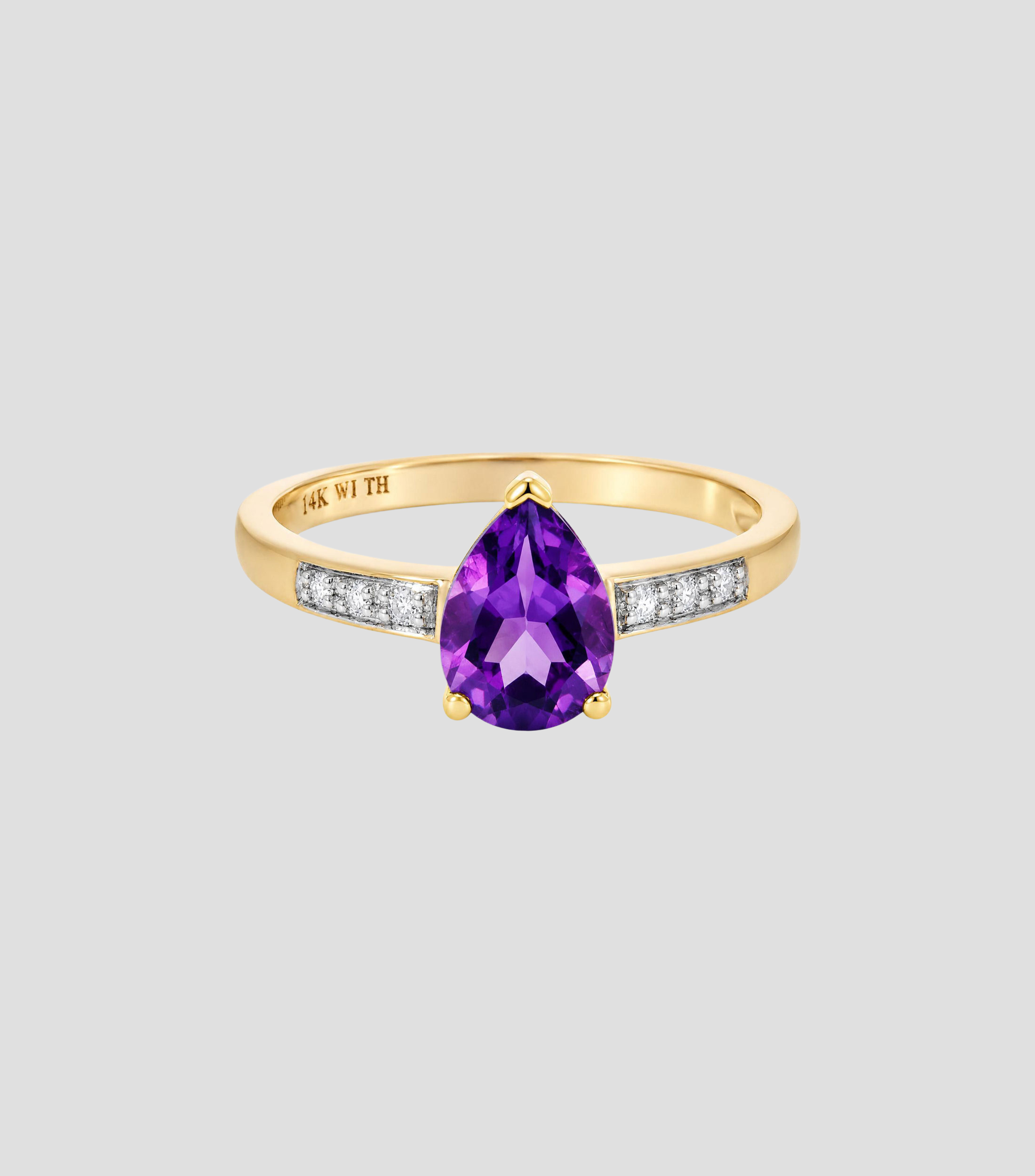Anillo en Oro de 14 Kilates con Brillantes y amatista Mujer