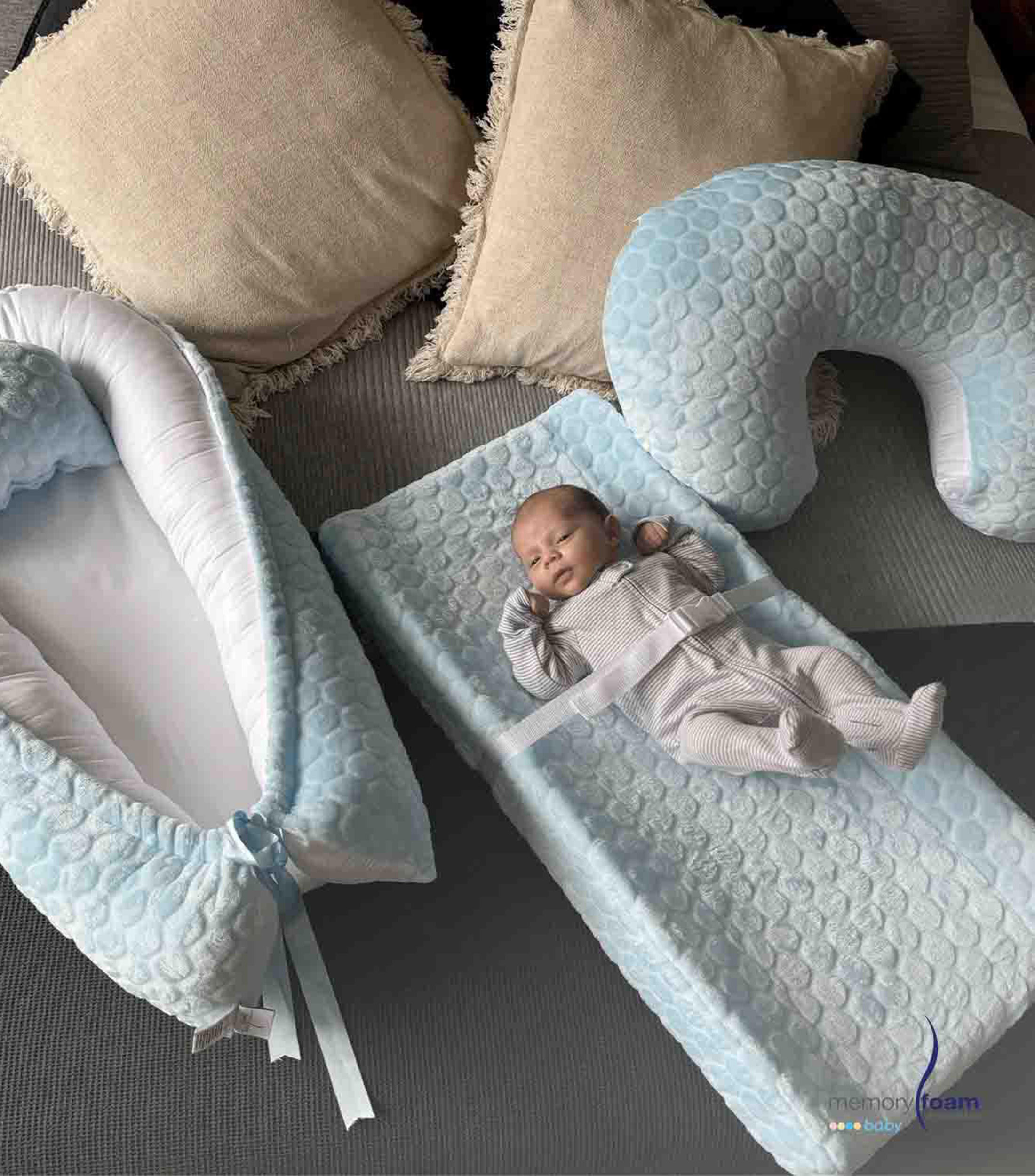 Set Nido de bebé + Almohada de lactancia + Colchón Cambiador, Azul