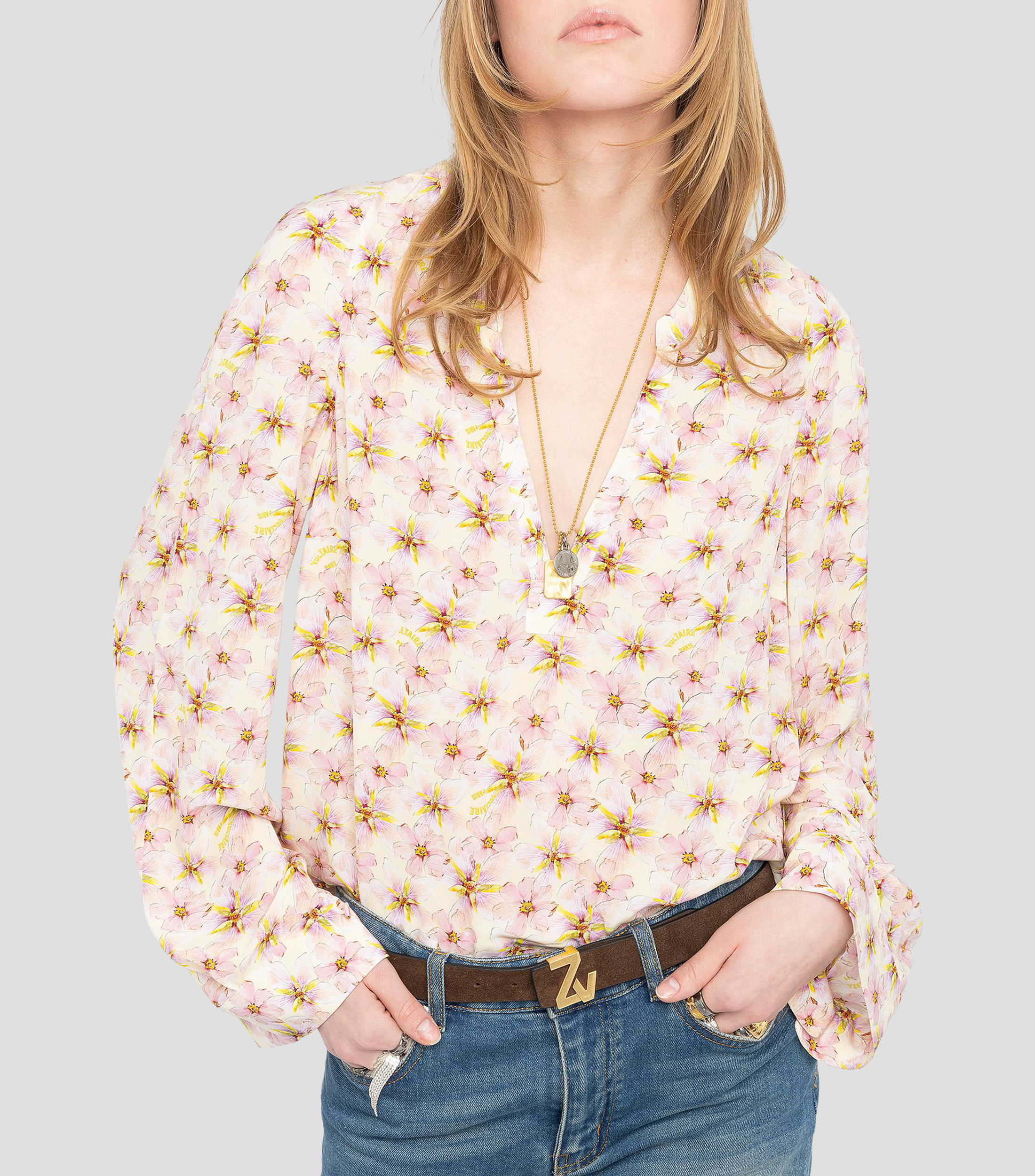 Blusa estampada manga larga Mujer