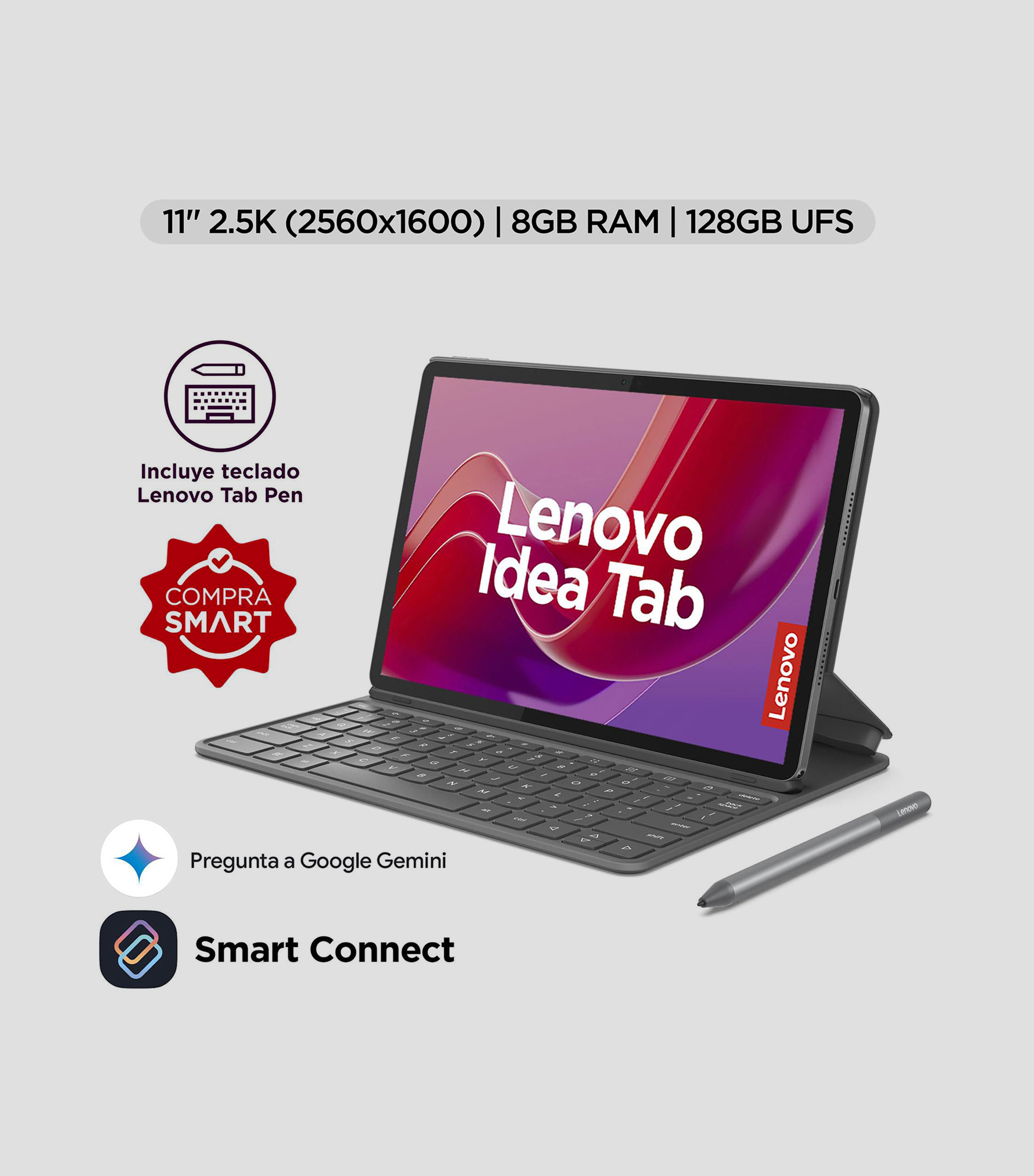 Tablet Idea Tab 11" 128 GB, 8 GB RAM Android 15 MediaTek Dimensity 6300, Wi-Fi 5/Bluetooth 5.2
