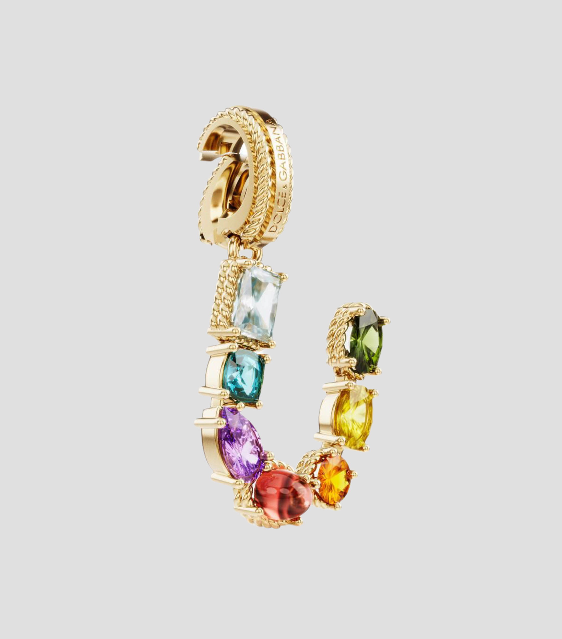 Charm letra "U" en Oro de 18 Kilates Alphabet Rainbow gemas multicolores Mujer