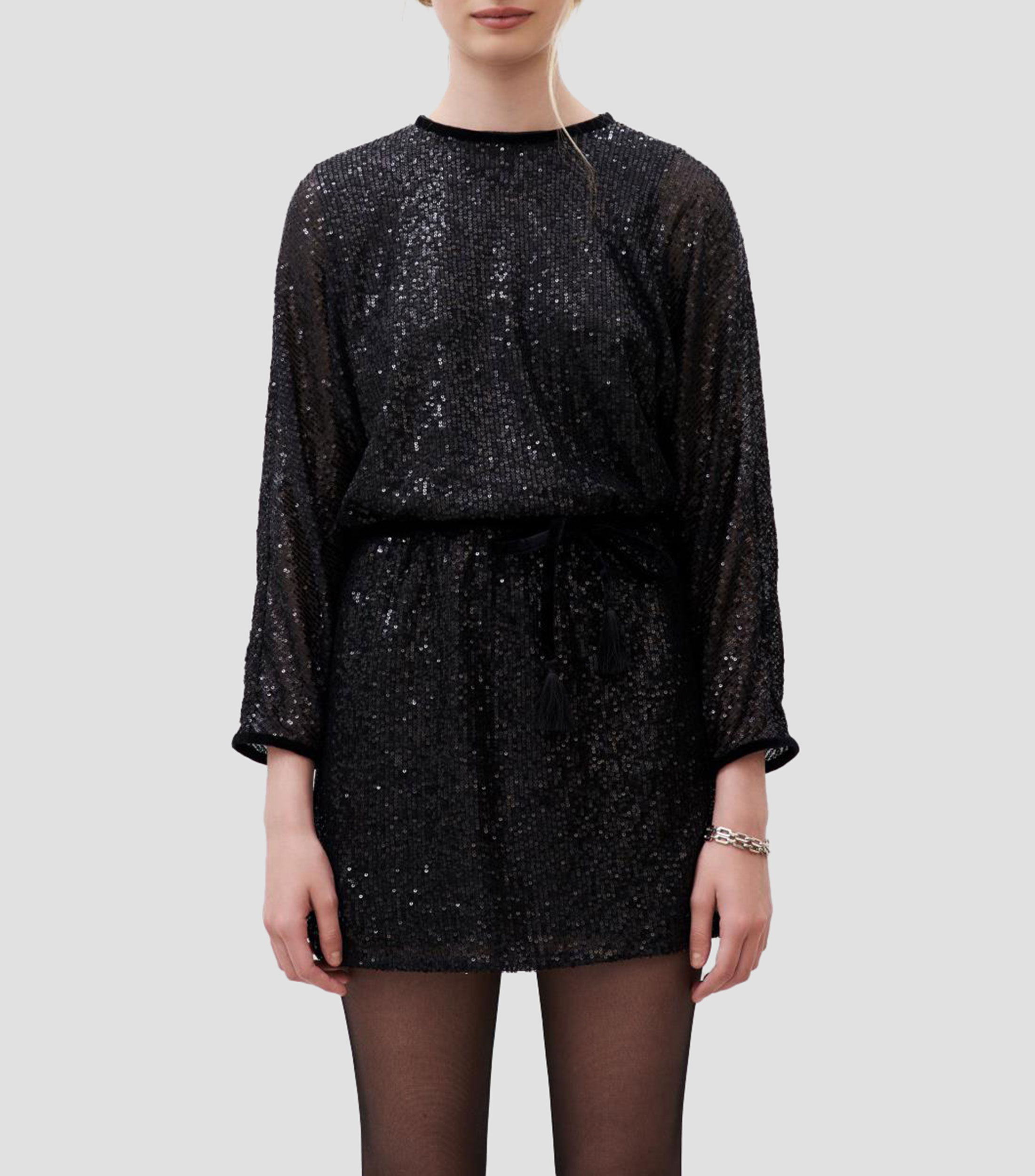 Rapsodia: Vestido corto de lentejuelas manga larga Mujer El