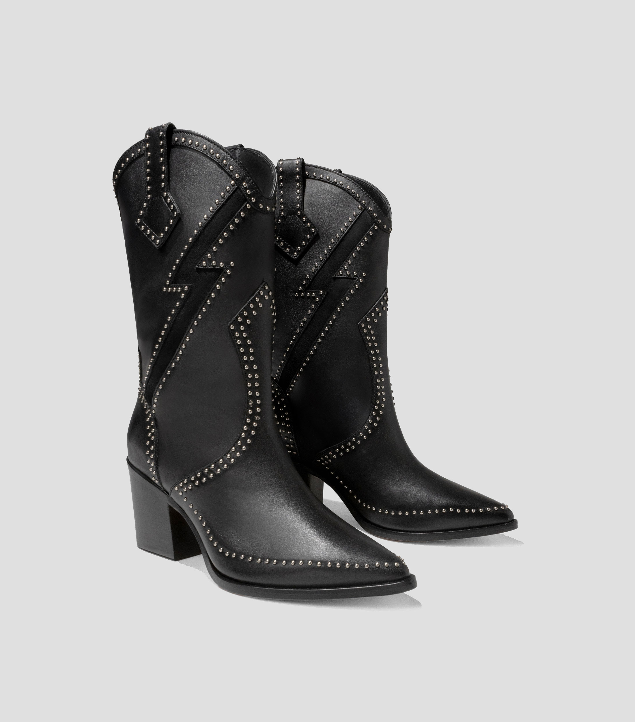 Botas casuales medias en piel con tacón medio cuadrado Mujer