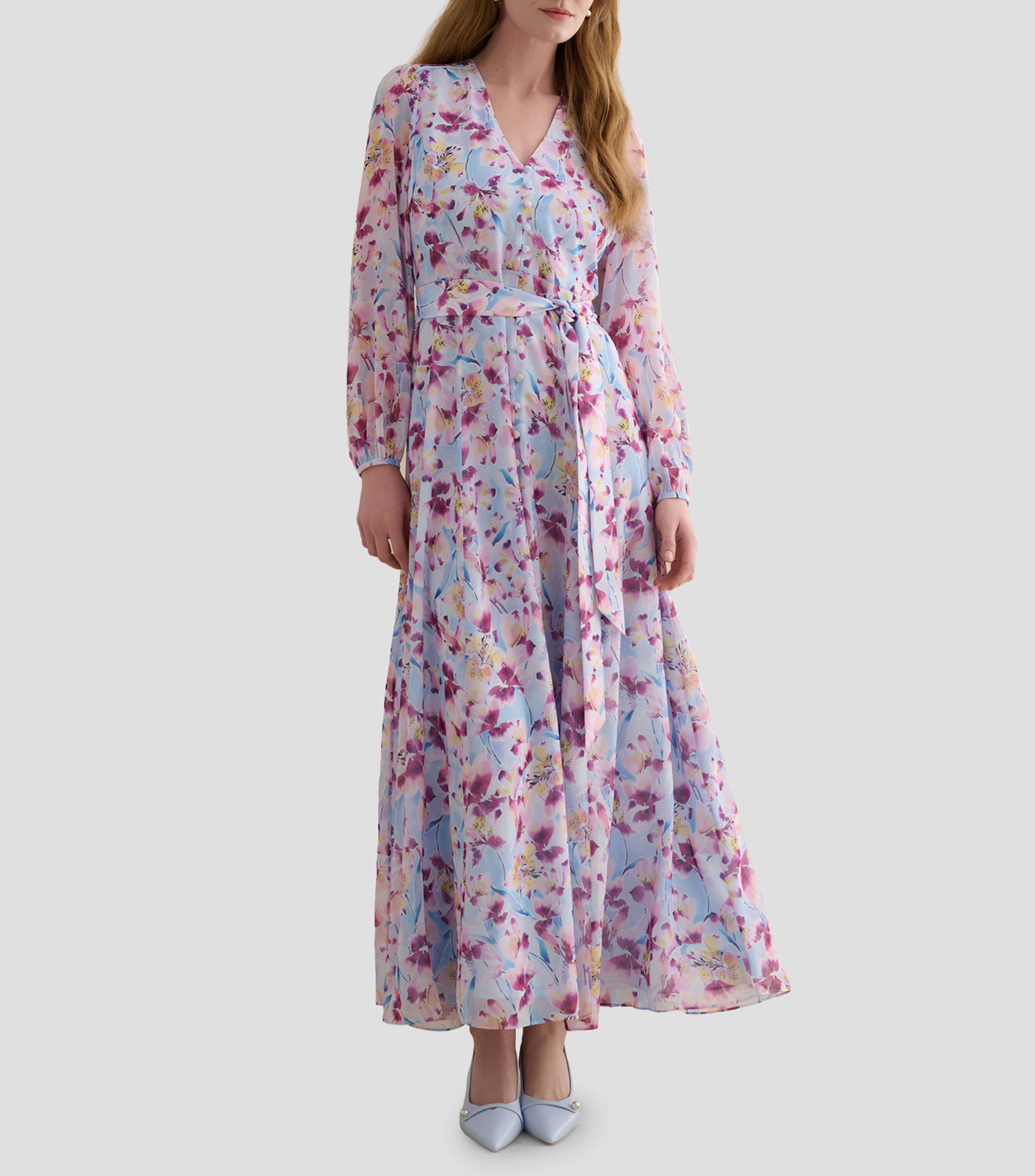 Vestido largo manga larga con estampado Thea Mujer