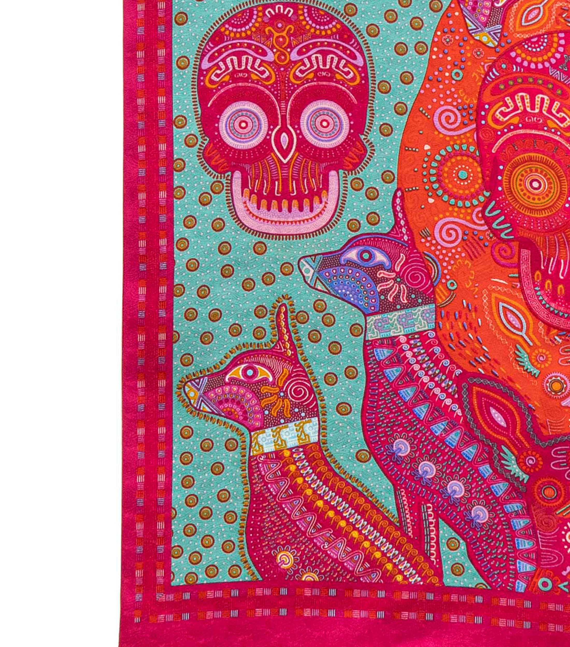 Bufanda en seda naranja Día de Muertos Mictlán Mujer