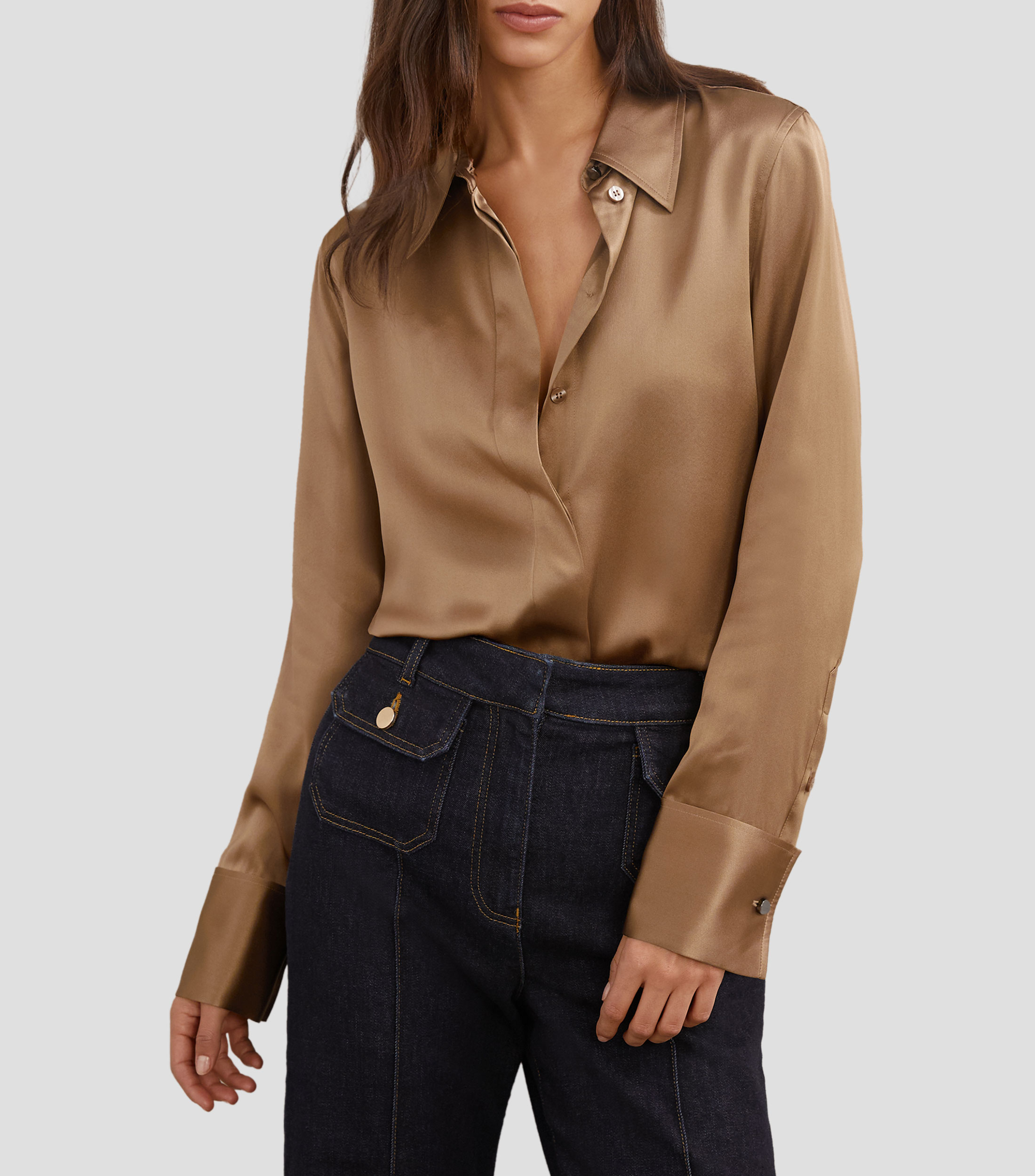 Camisa lisa de manga larga Mujer