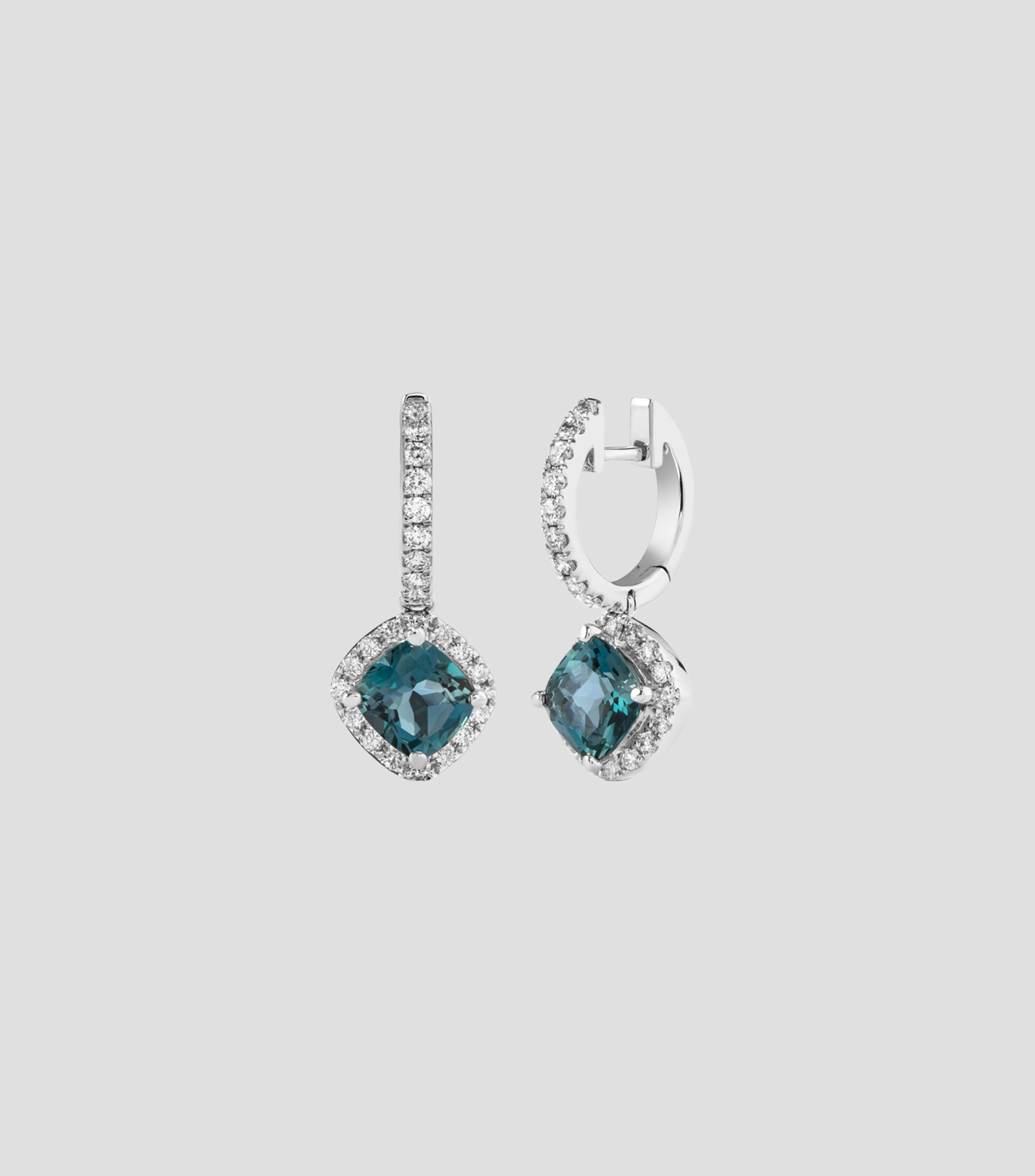Pendientes en oro blanco de 18 Kilates con topacio y diamantes Mujer