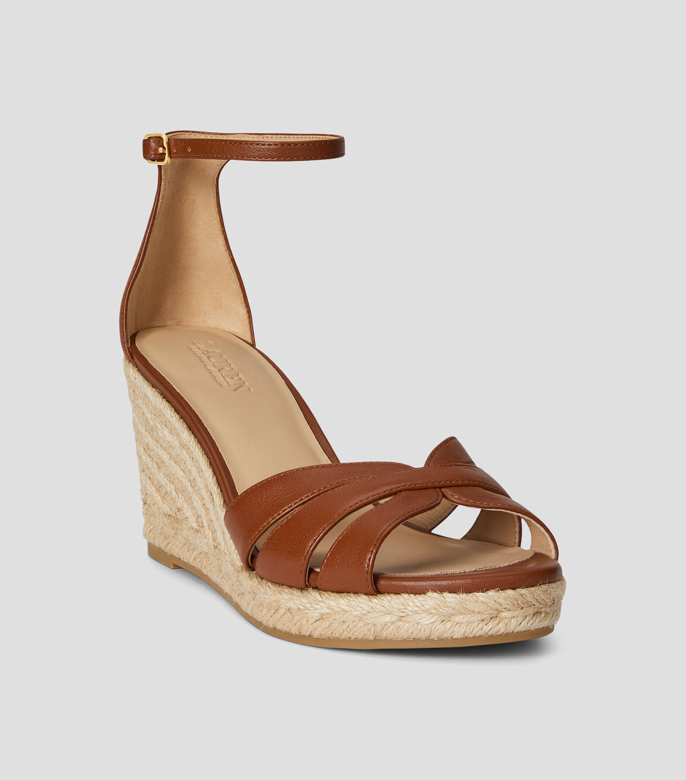 Alpargatas de cuero napa con tacón medio de cuña Nellie