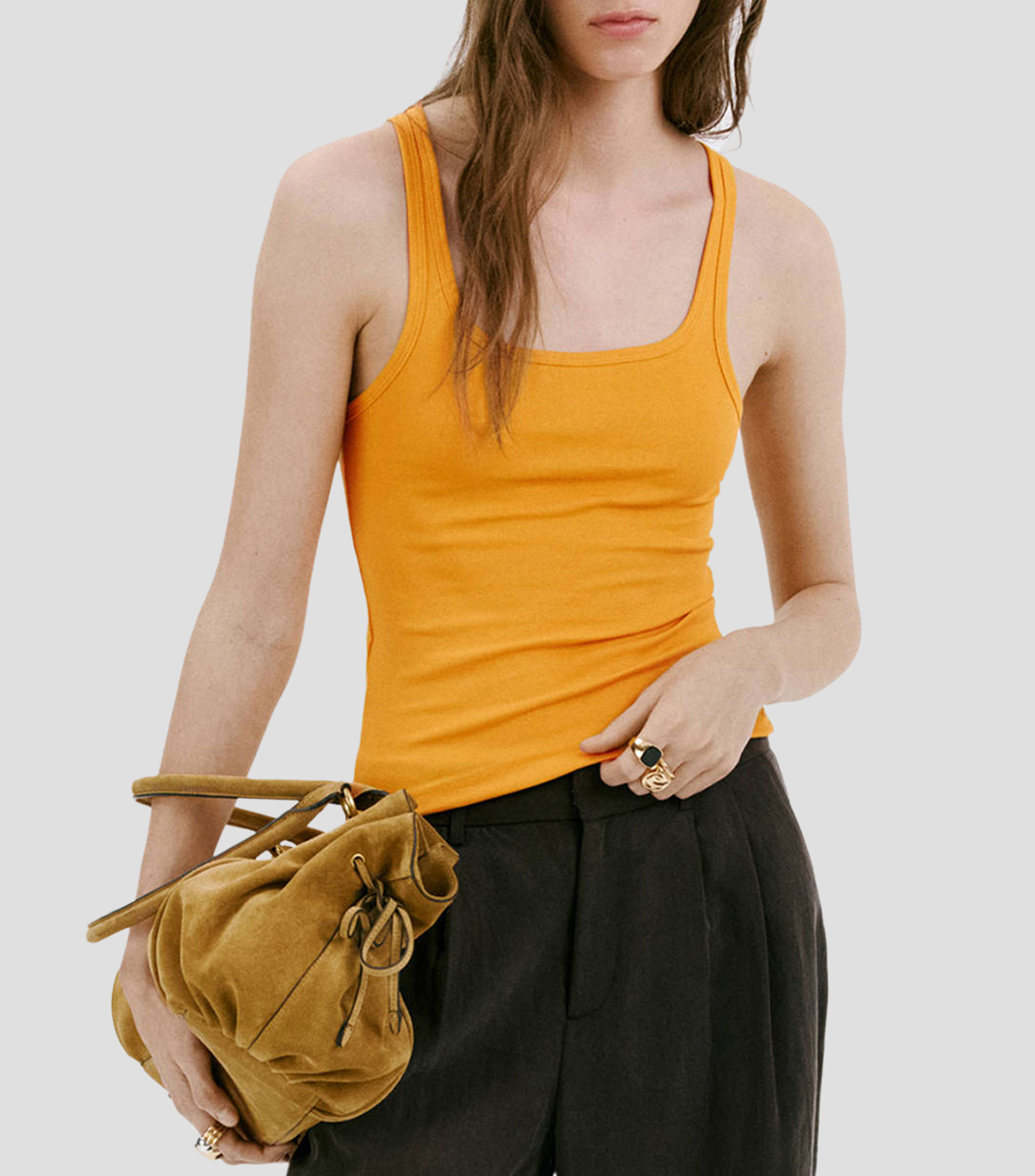 Top cuello redondo sin mangas liso Mujer