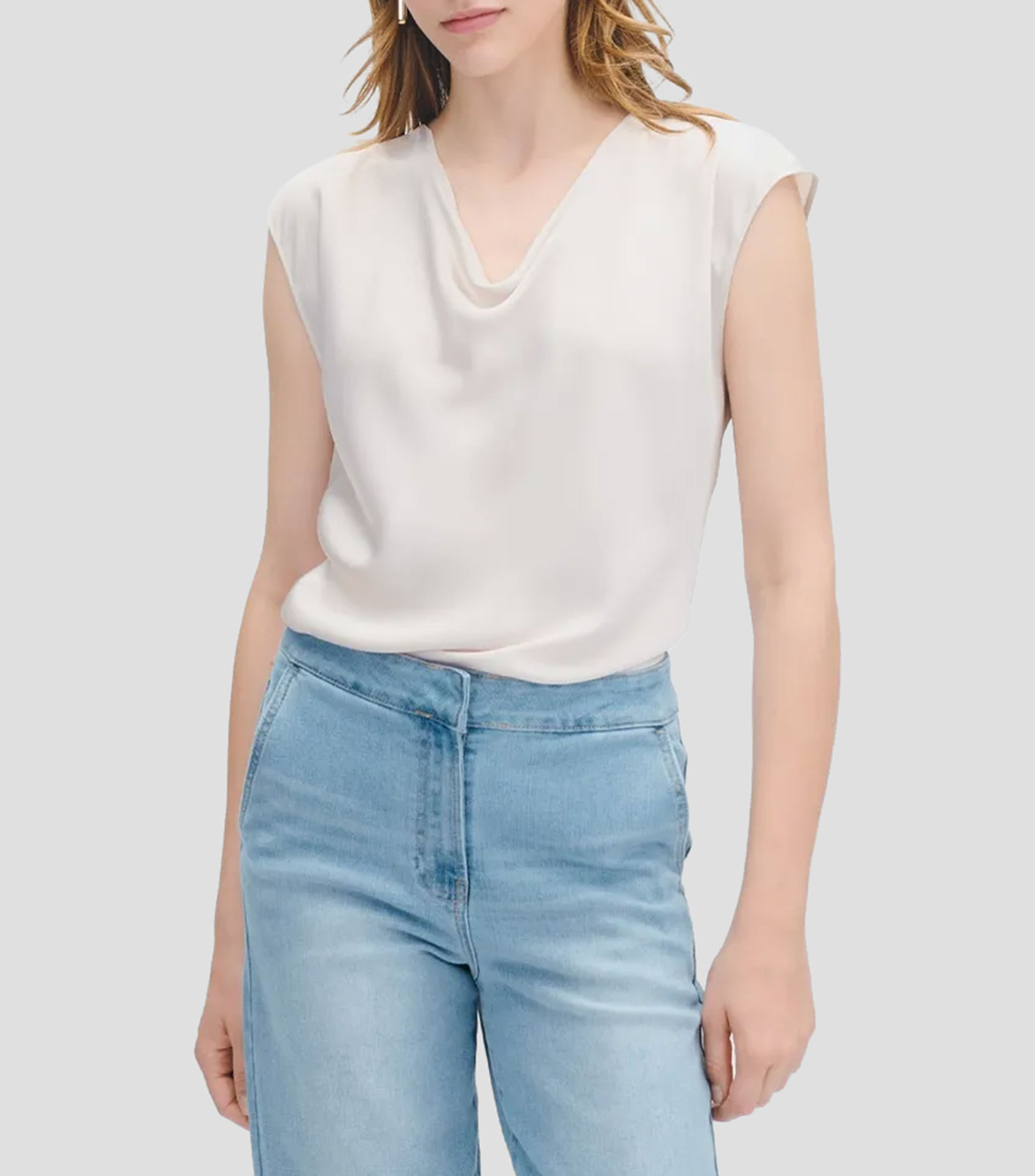 Blusa de satín escote drapeado champagne Mujer