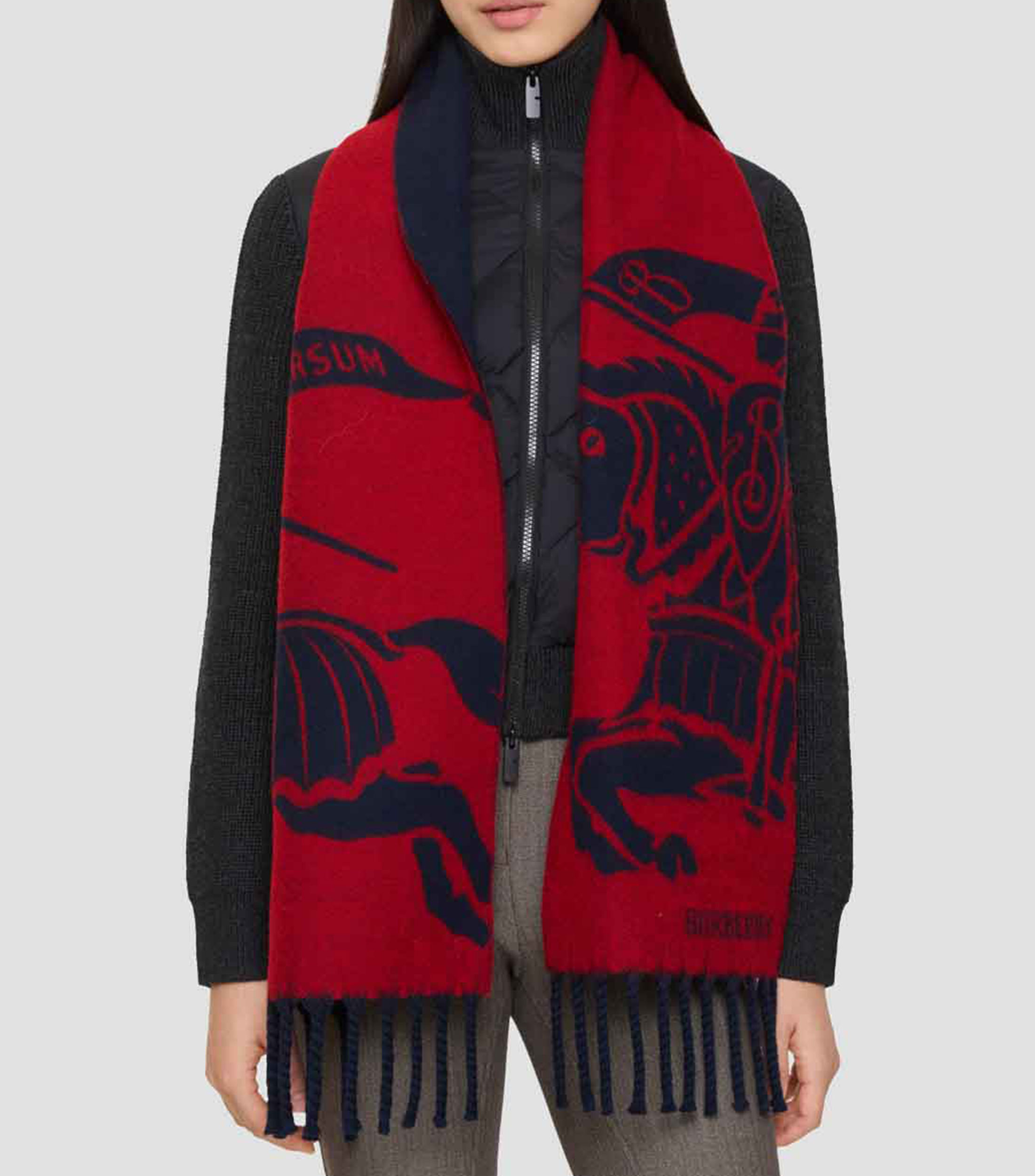 Bufanda reversible roja estampada Unisex