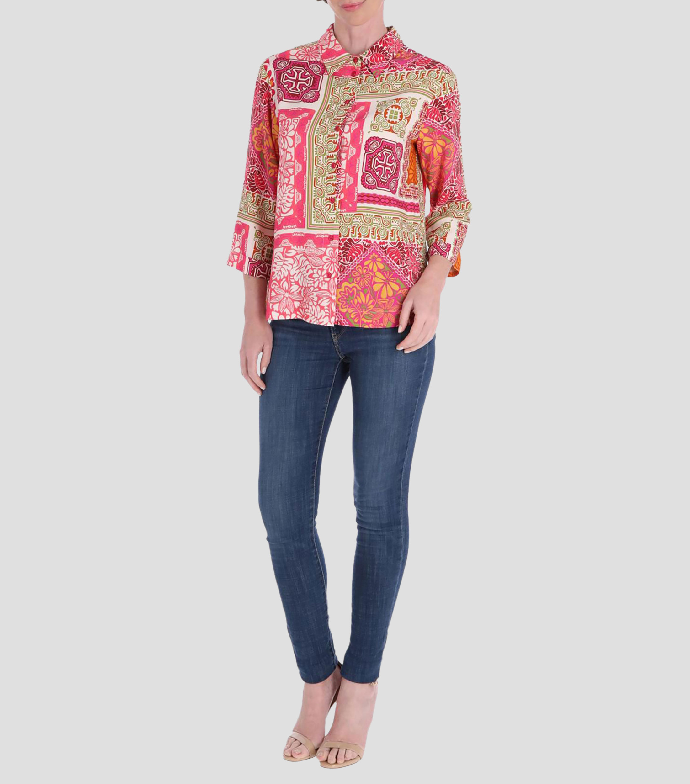 Blusa estampada manga 3/4 línea Petite Mujer
