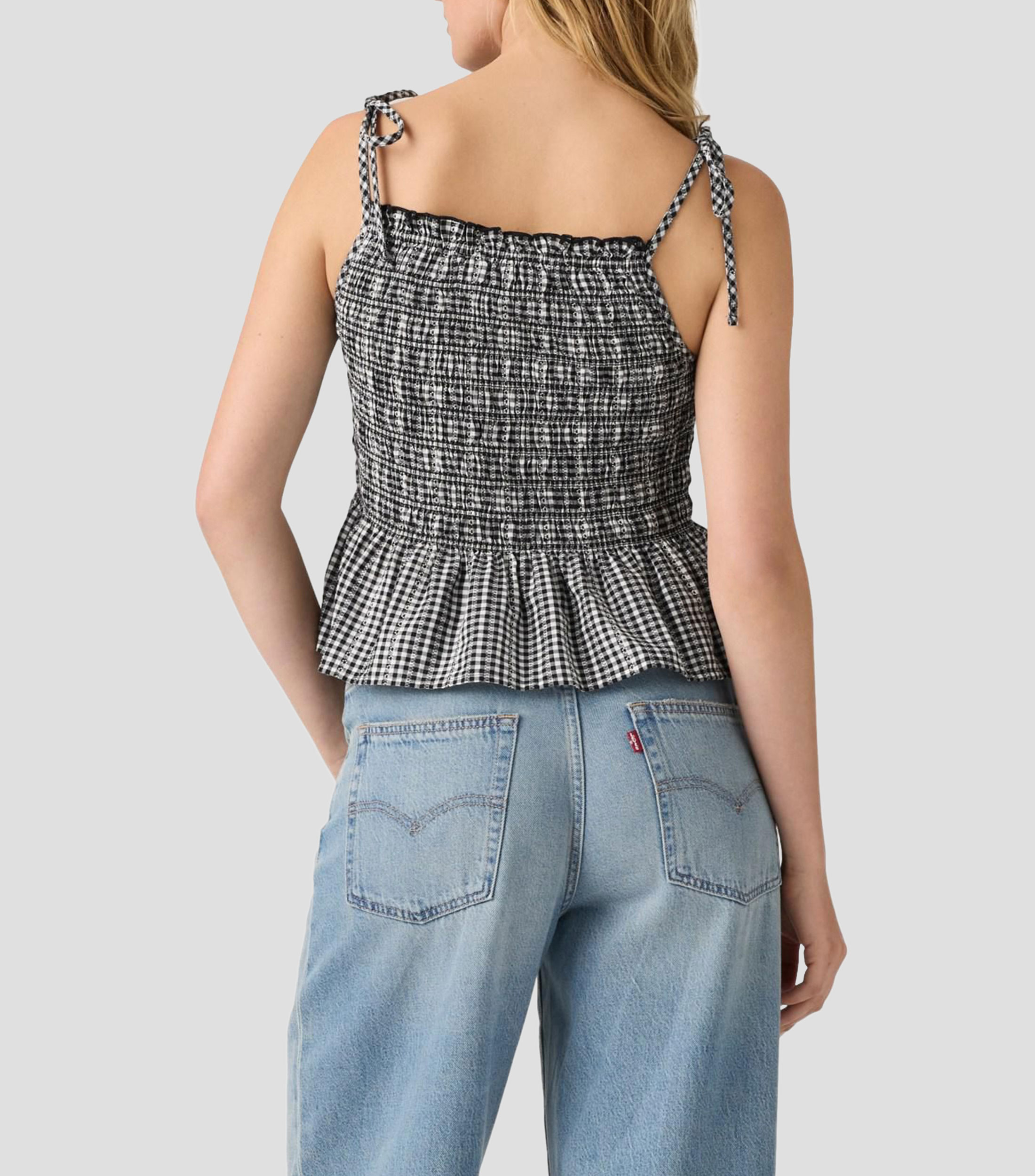 Blusa con cuadros sin mangas Mujer