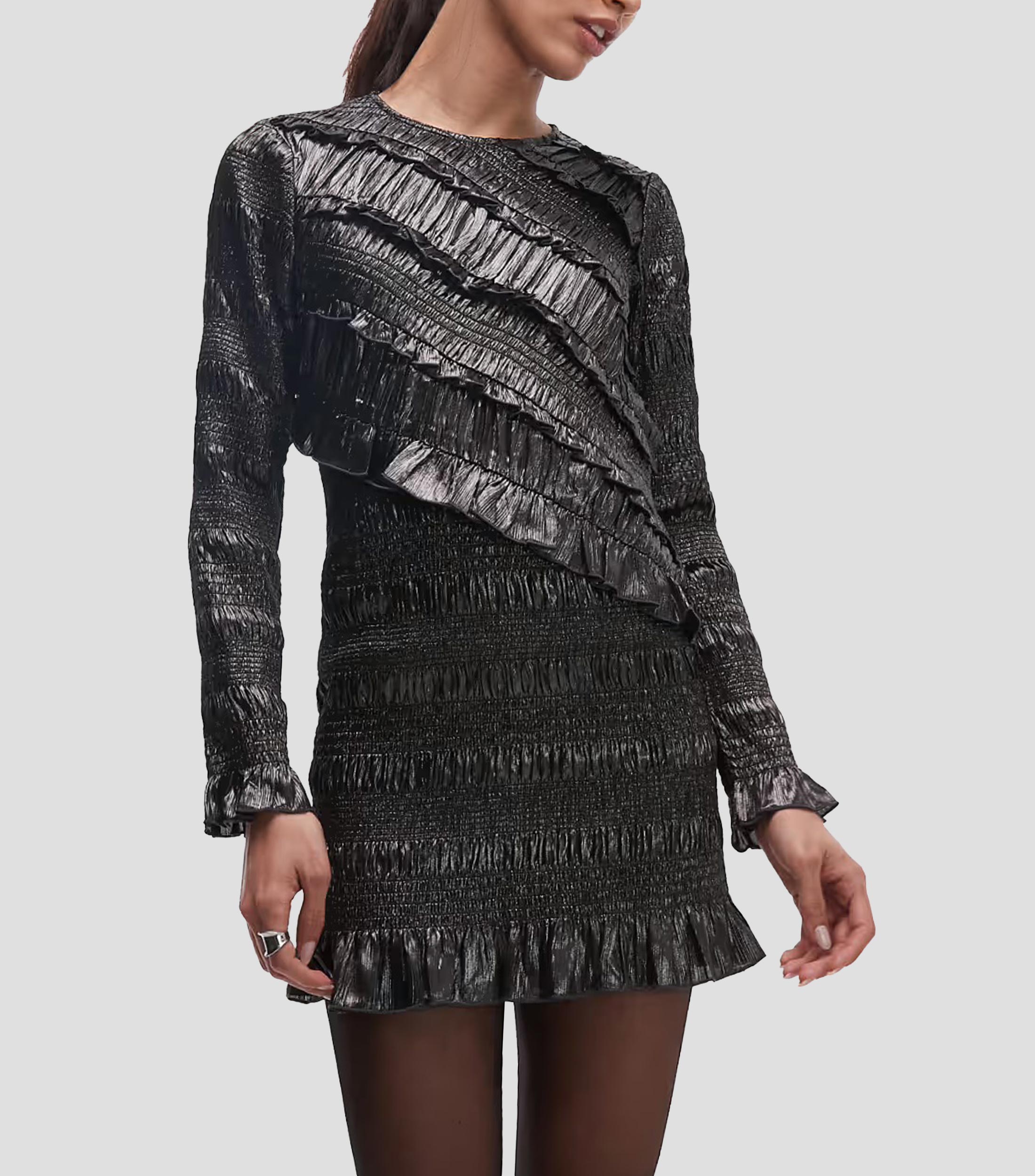 Vestido mini manga larga liso Mujer