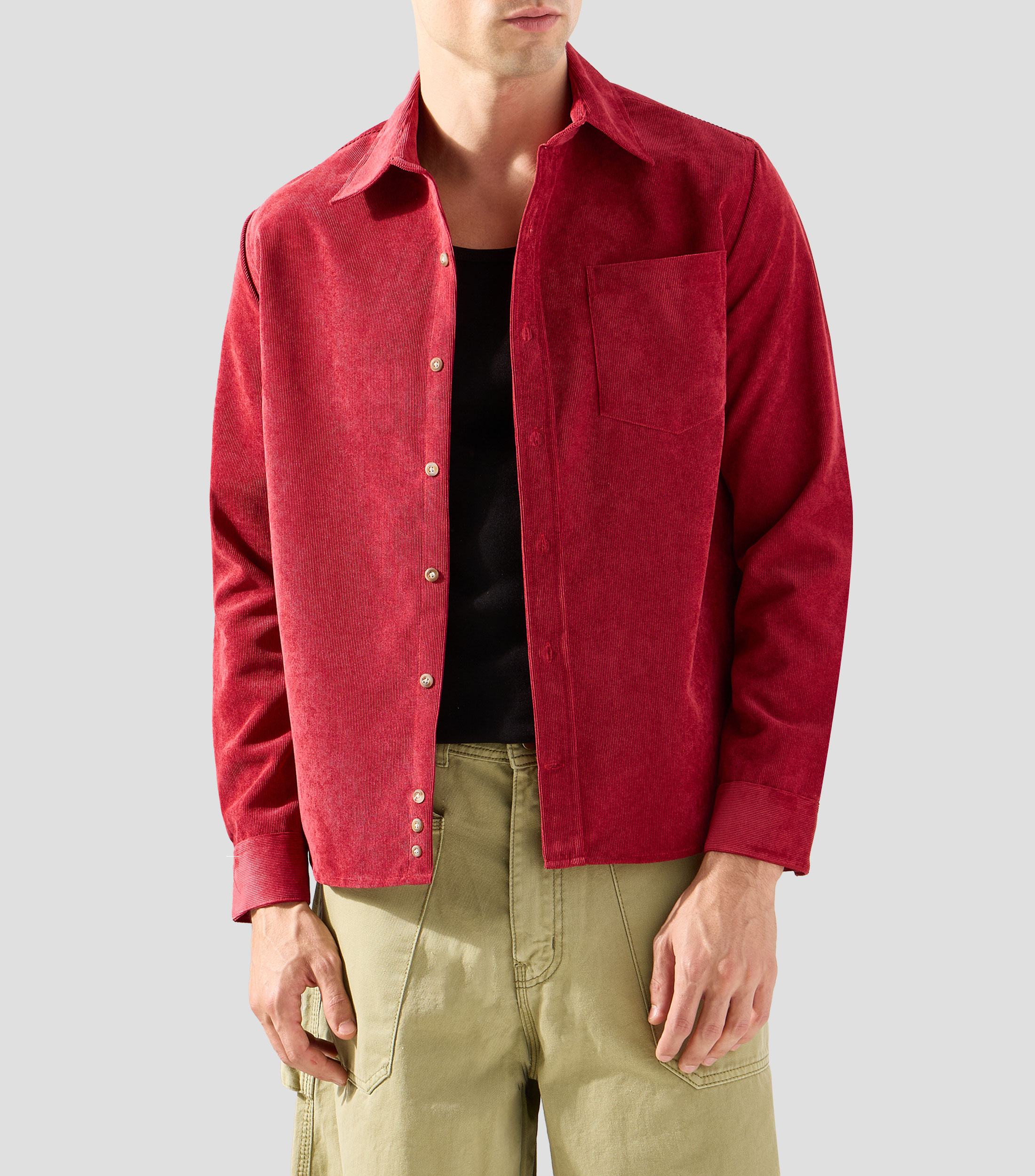 Camisa sólida manga larga Hombre