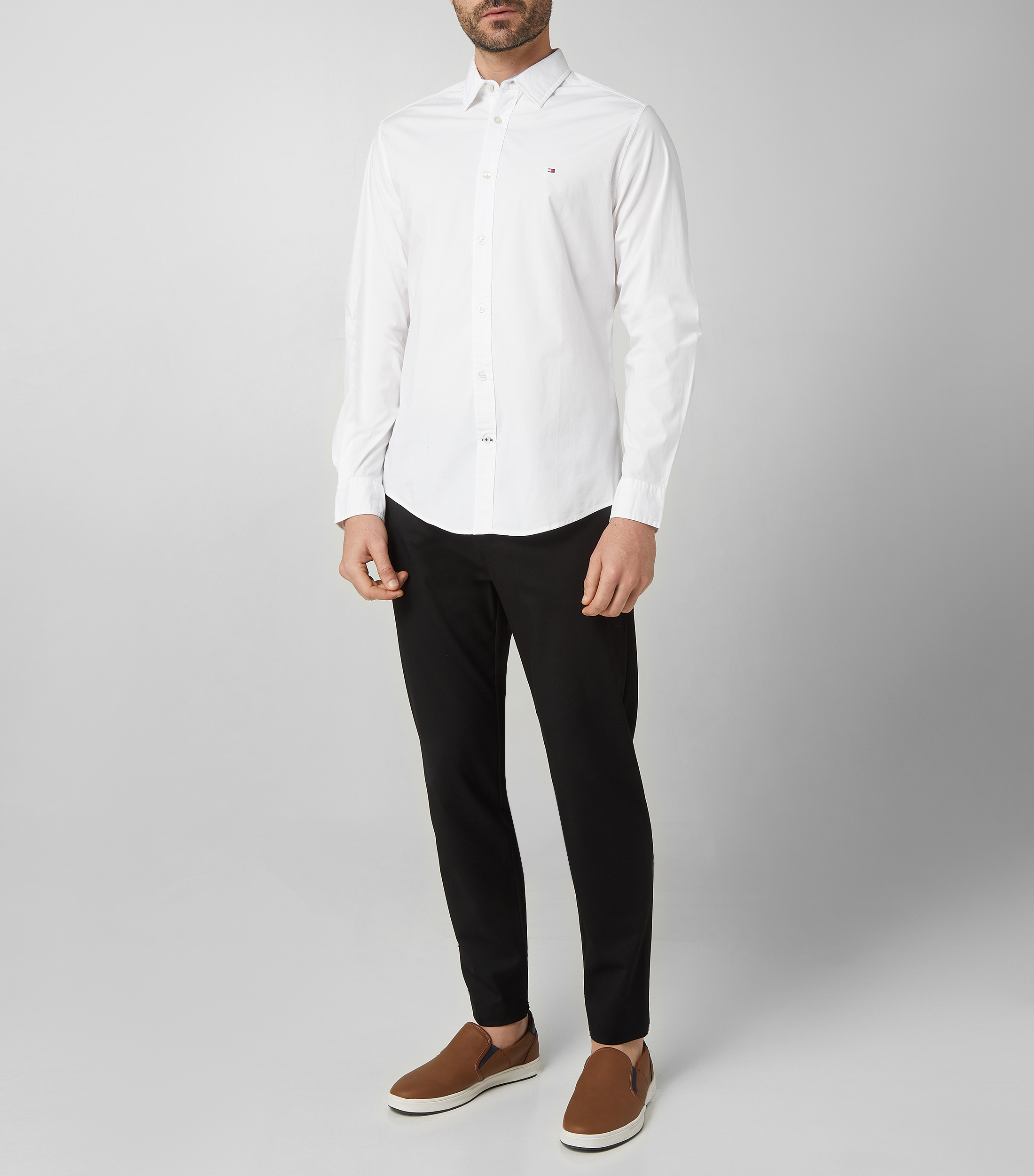 Camisa lisa con manga larga Hombre